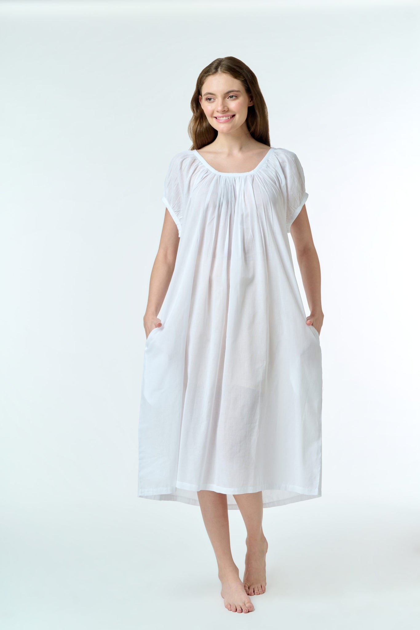 Arabella 100% Cotton Night Dress Capped Sleeve