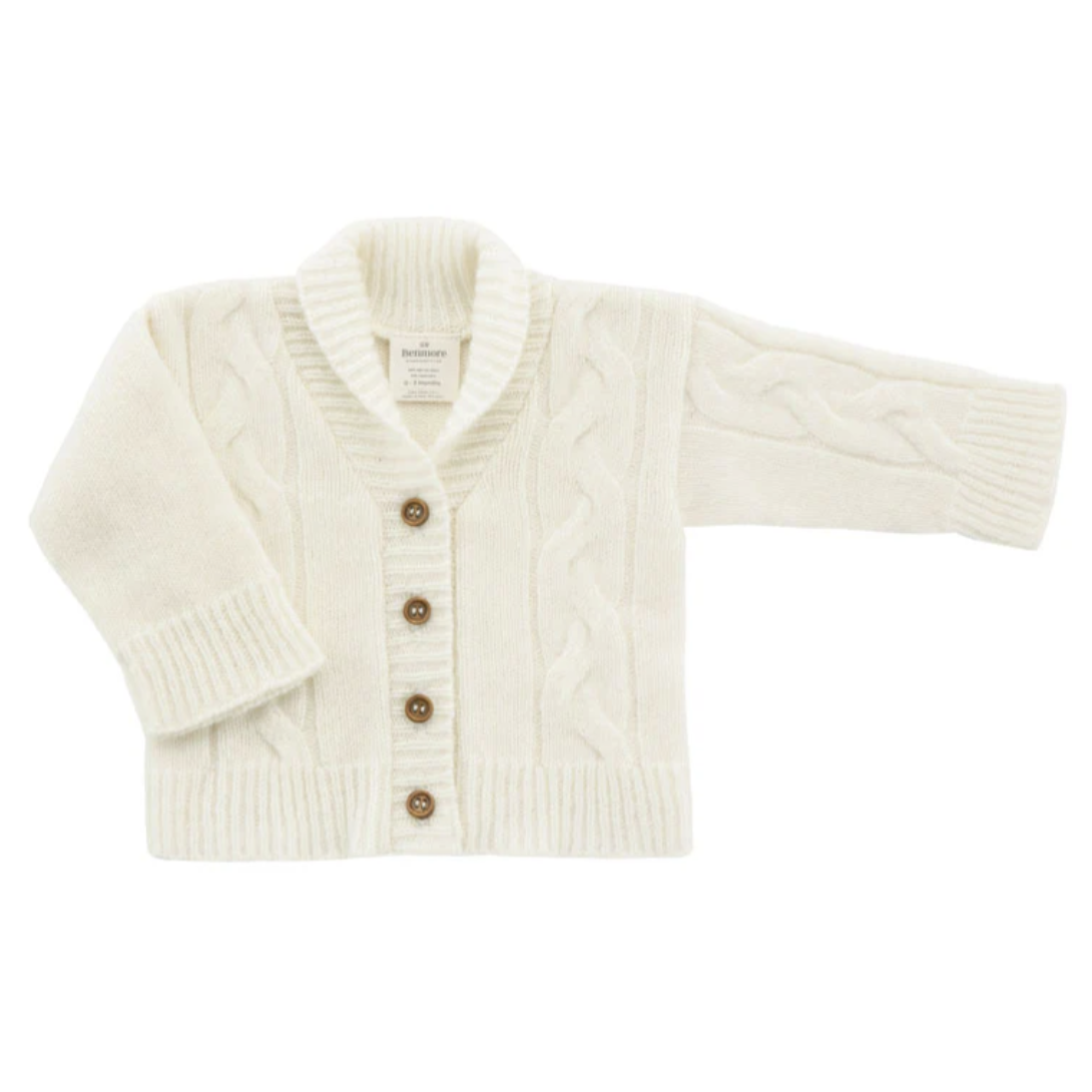 Benmore Cable Knit Cardigan White 0-3mths
