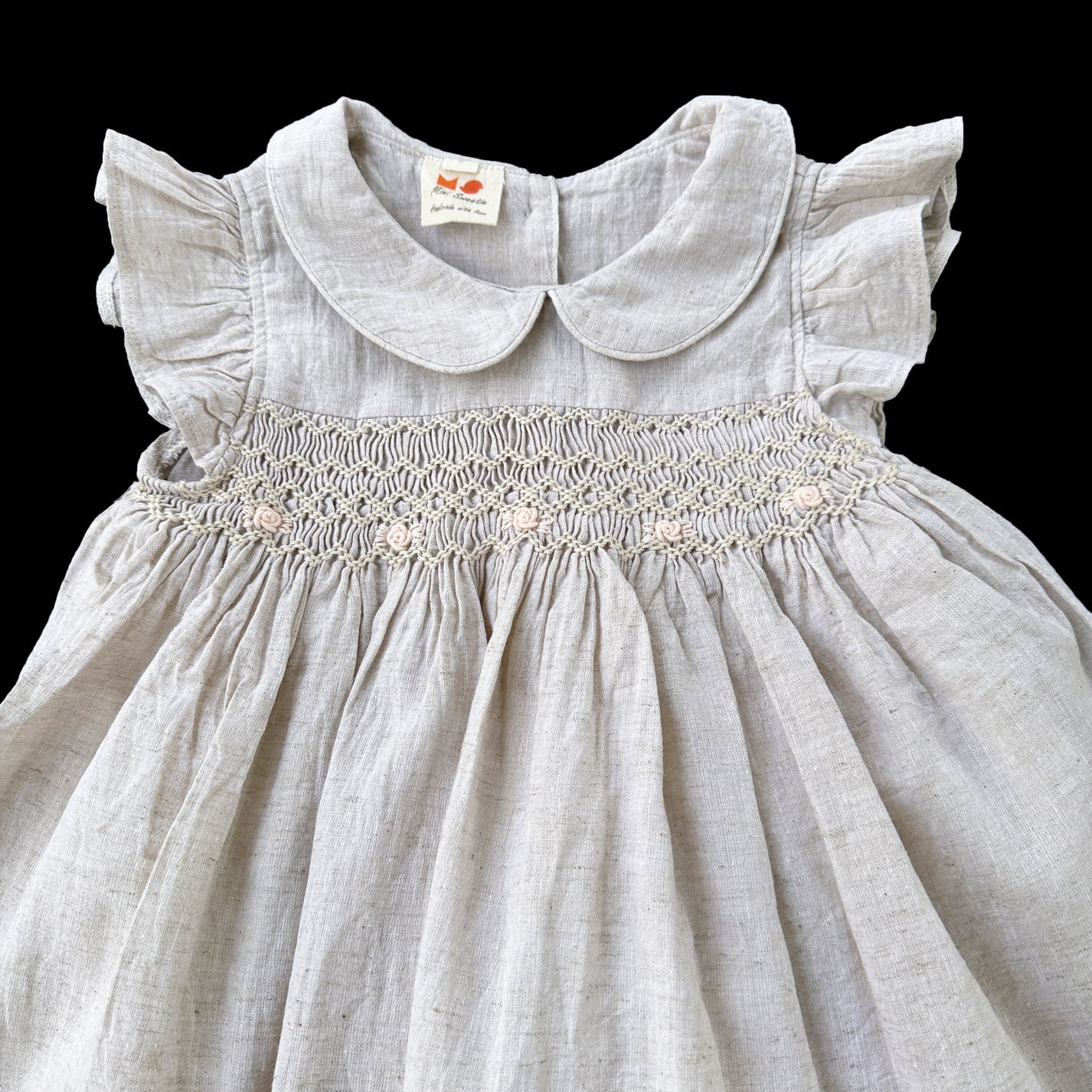 Natural Linen Smocked Dress Size 5