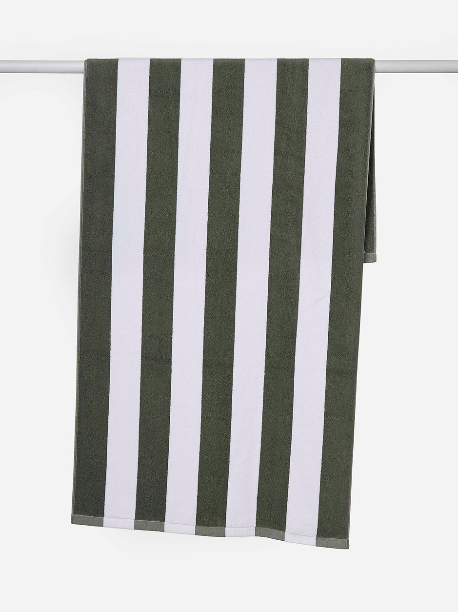 Beach Towel Olive and White  Striped 90x170cm