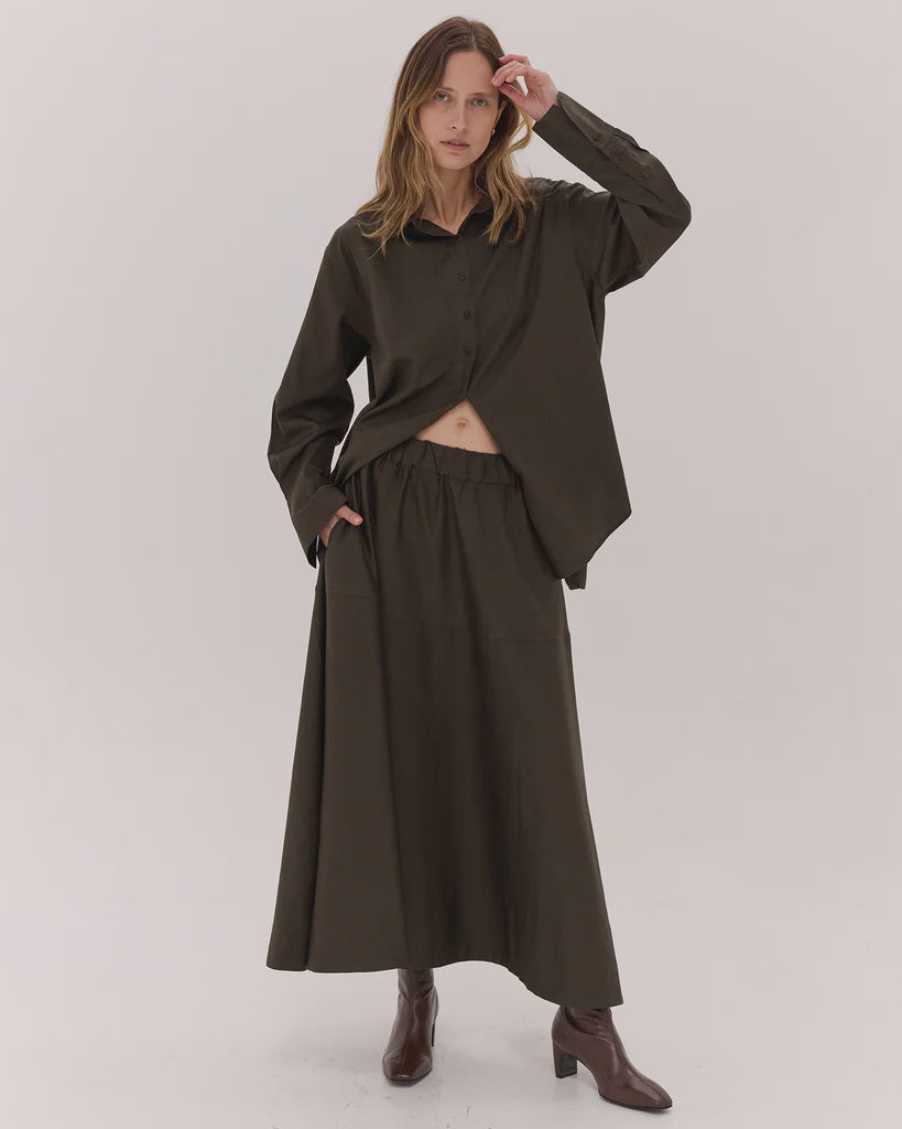 Cloth & Co Maxi Skirt Dark Olive