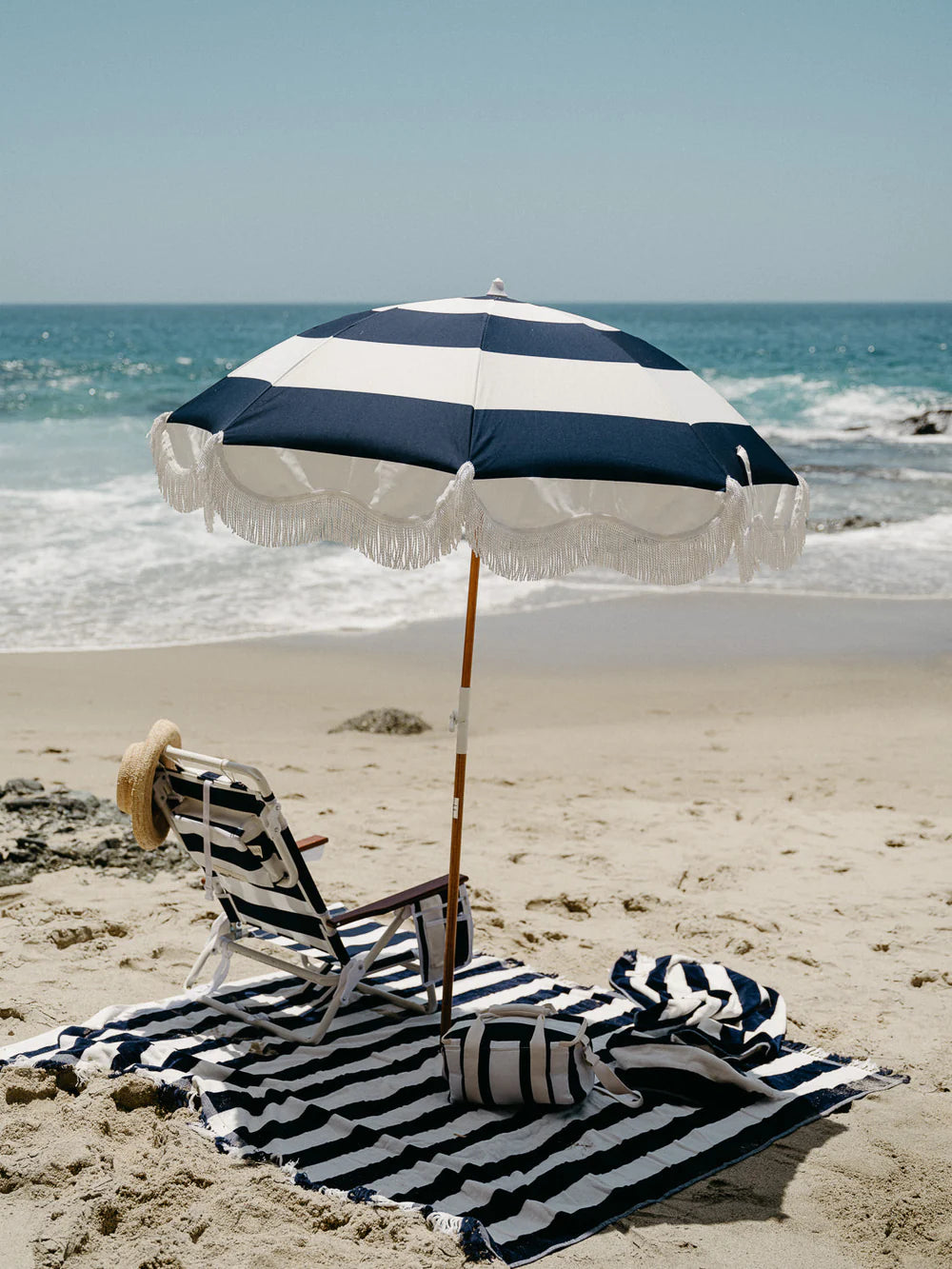 Business and Pleasure Holiday Beach Umbrella Navy Capri Stripe