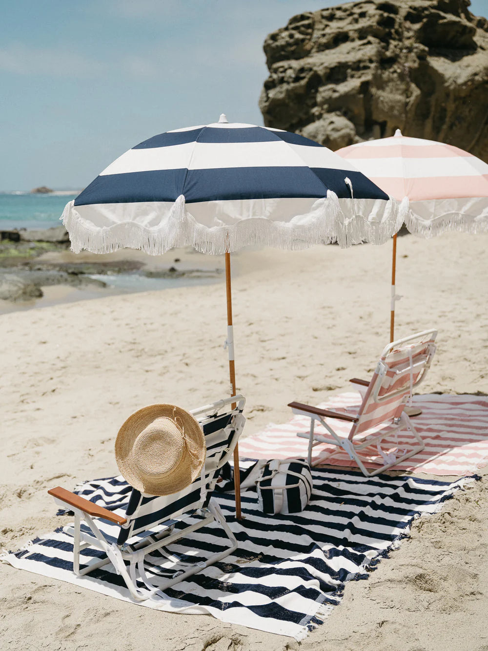 Business and Pleasure Holiday Beach Umbrella Navy Capri Stripe