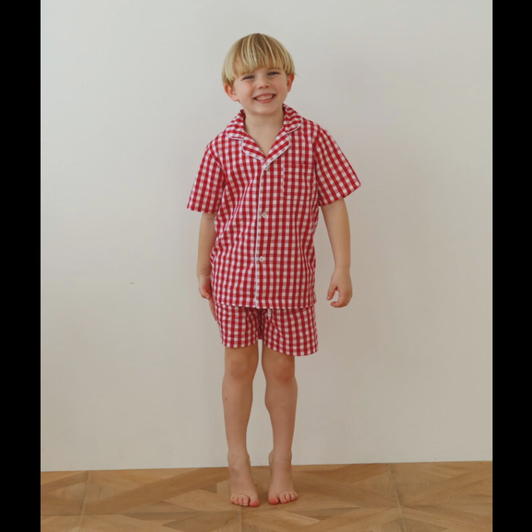 Piccolo Children's Striped Shorty PJ's Red Gingham