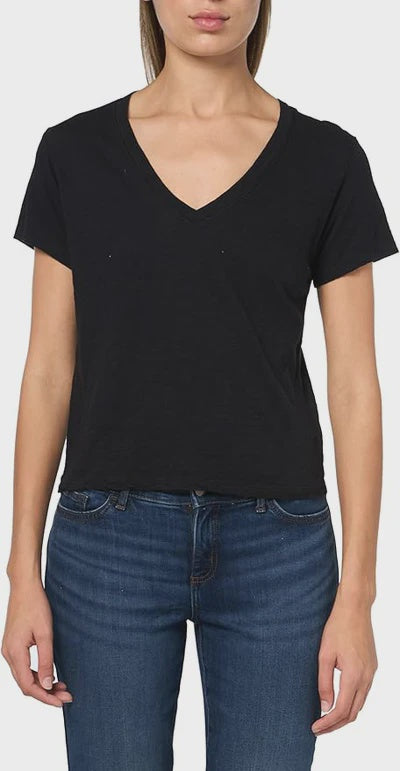 Eli V-neck Cotton Tee Black by Velvet