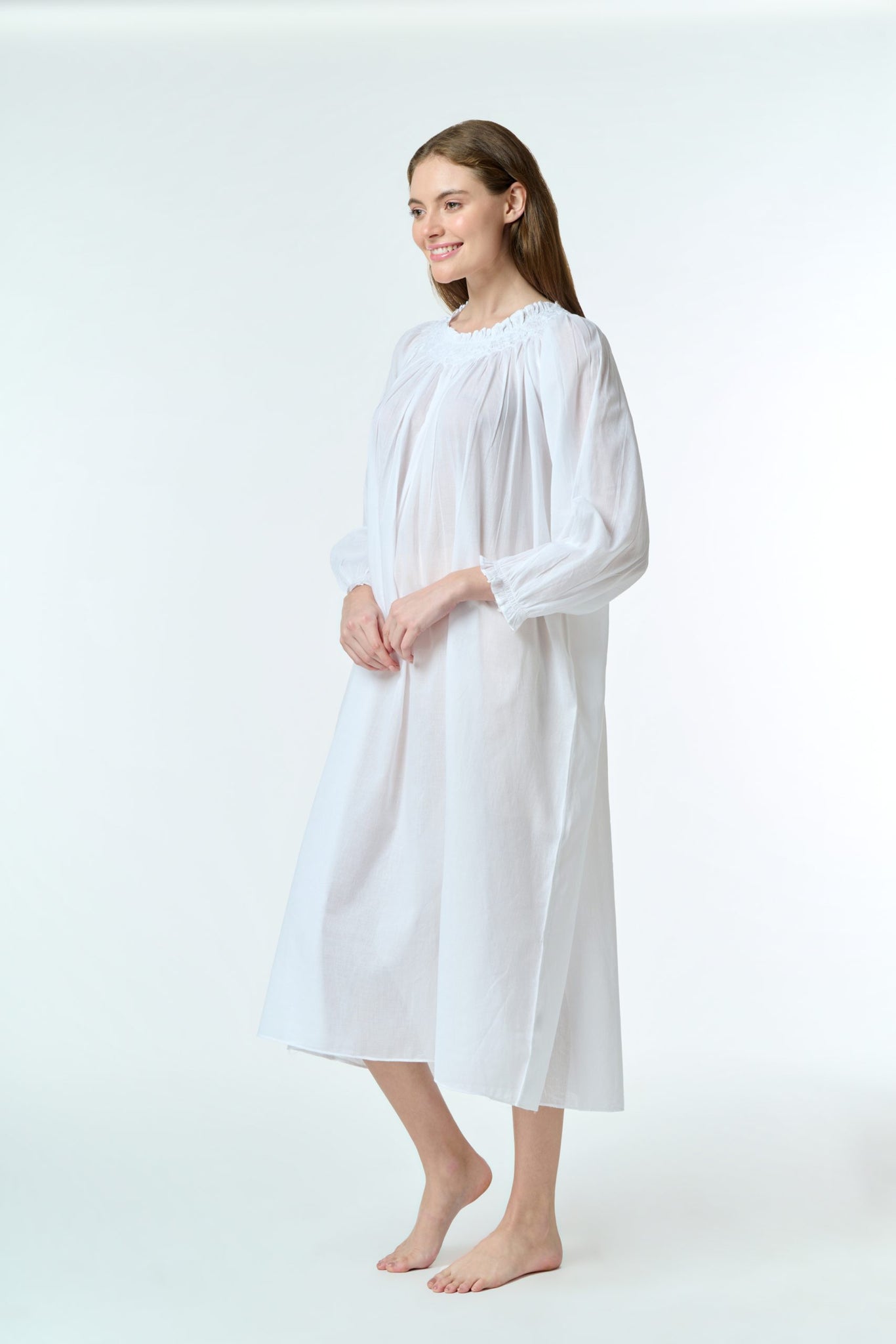 Arabella 100% Cotton Night Dress Embroidered Neck