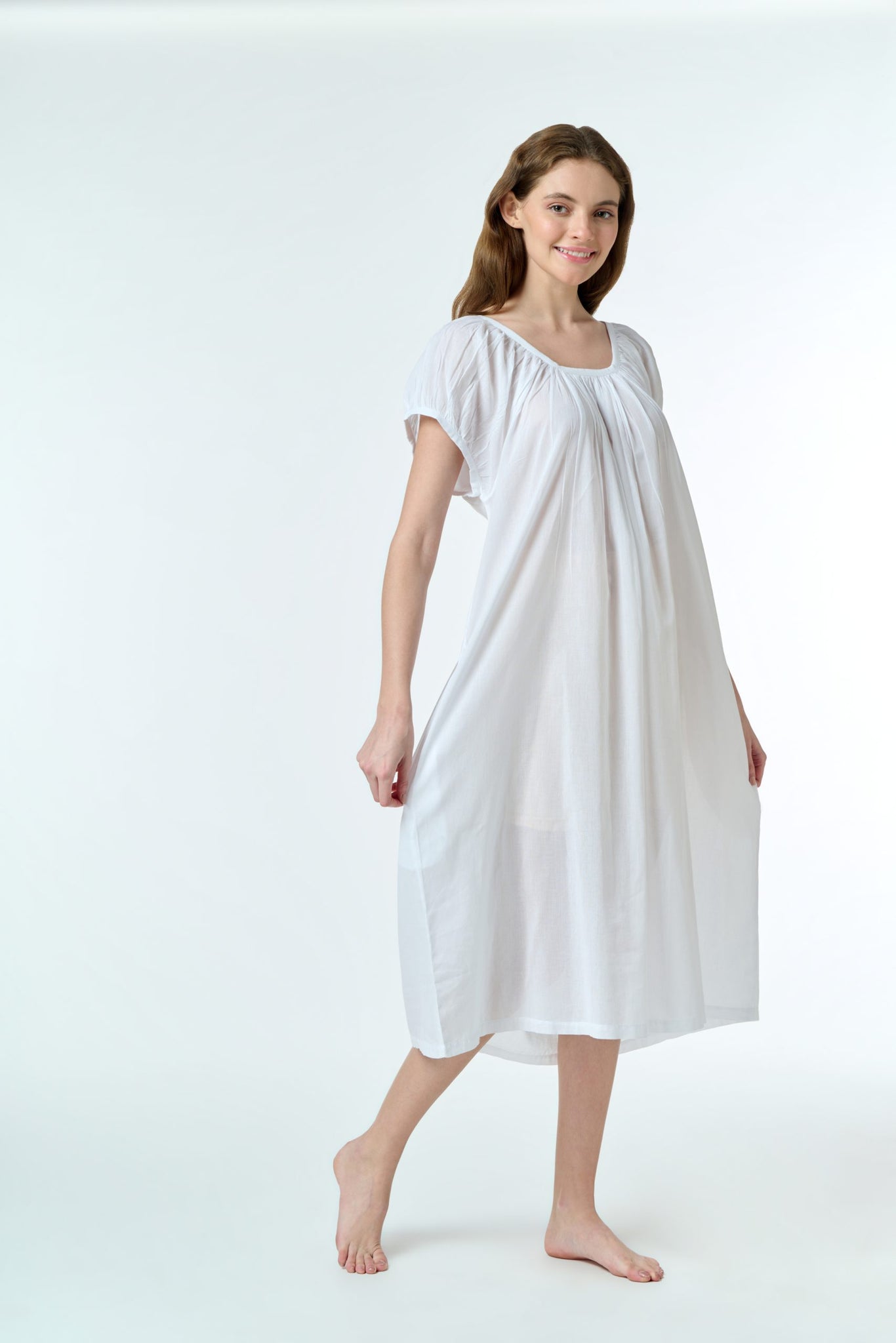 Arabella 100% Cotton Night Dress Capped Sleeve