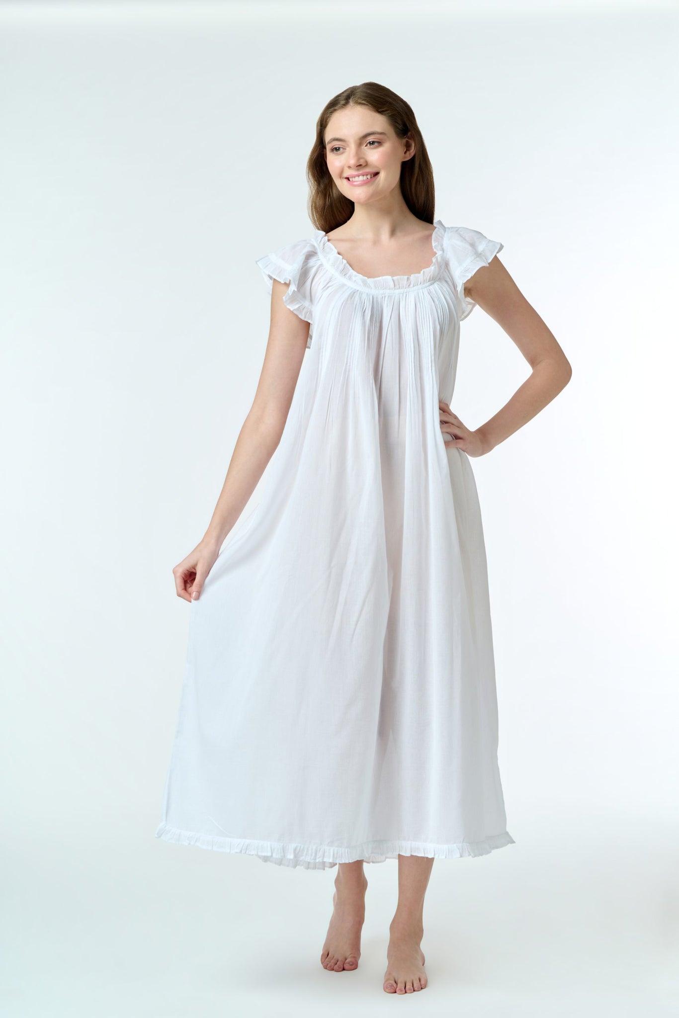 Arabella 100% Cotton Frill Cap Sleeve White Dress