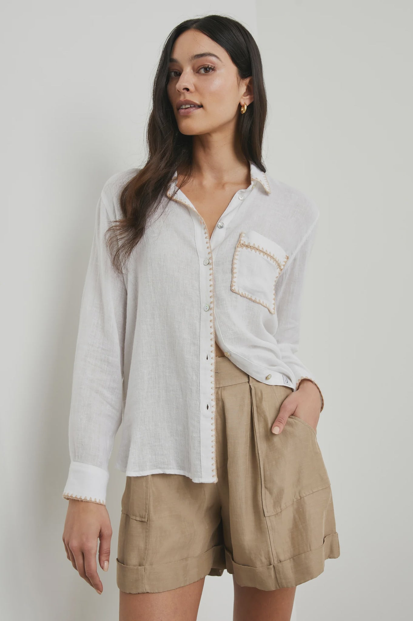 Rails Charli Shirt - White Blanket Stitch