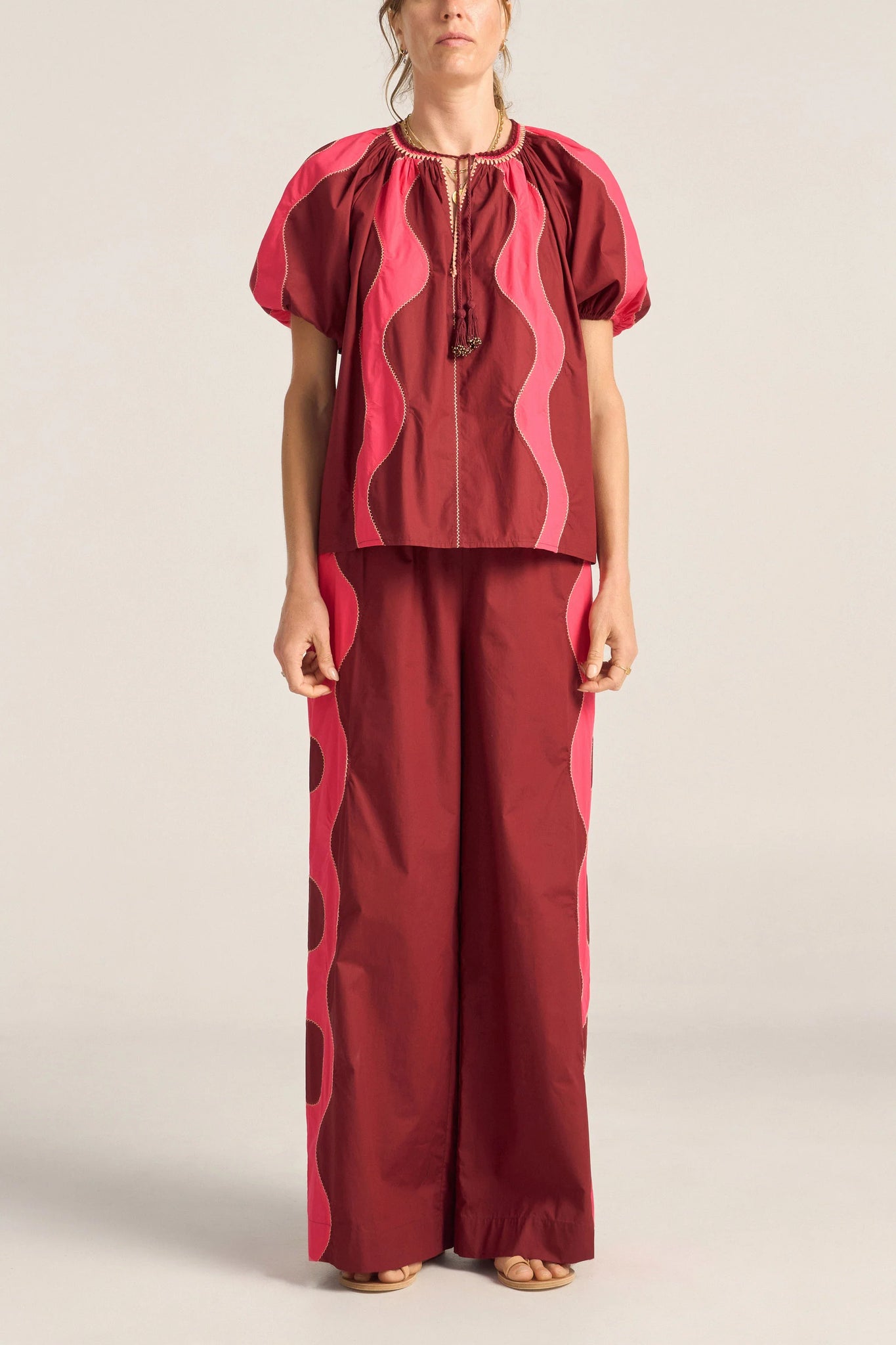 Ilio Nema Lybia Red & Pink Wave Patchwork Poplin Shirt