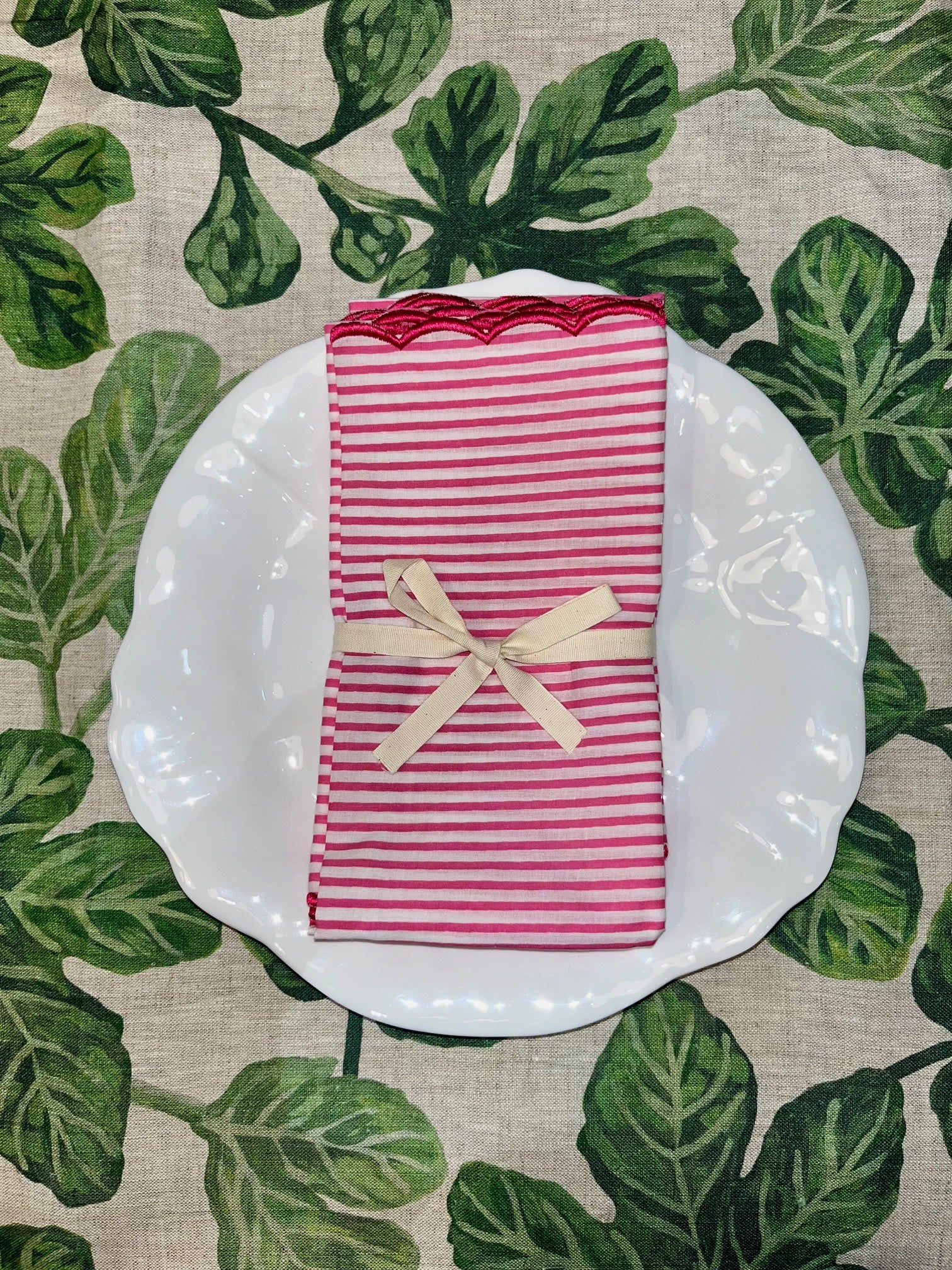 Block Print Cotton Napkins Pink Stripe Set of 6