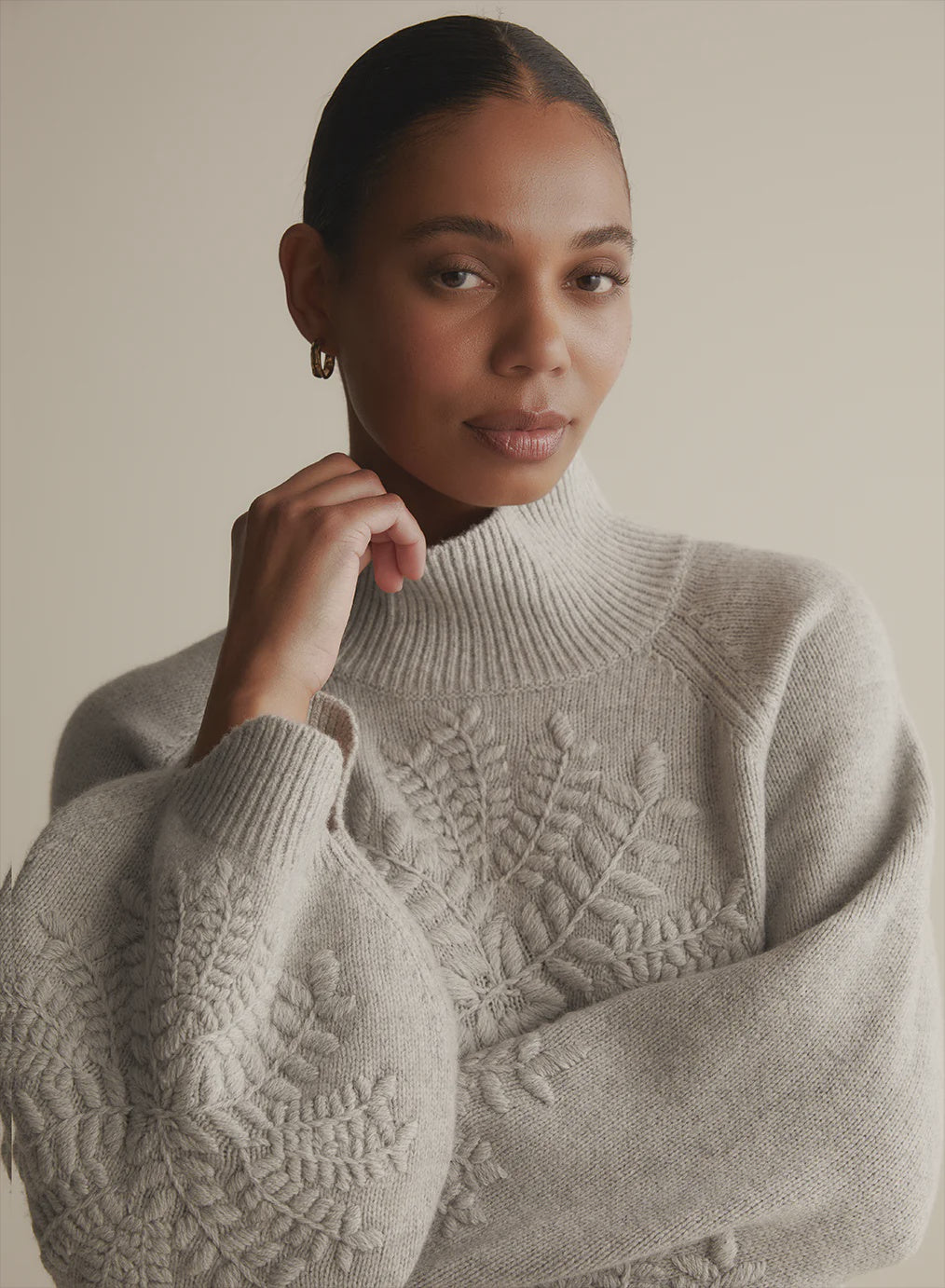 JOSLIN Natasha Wool Embroidered Knit Grey Marle