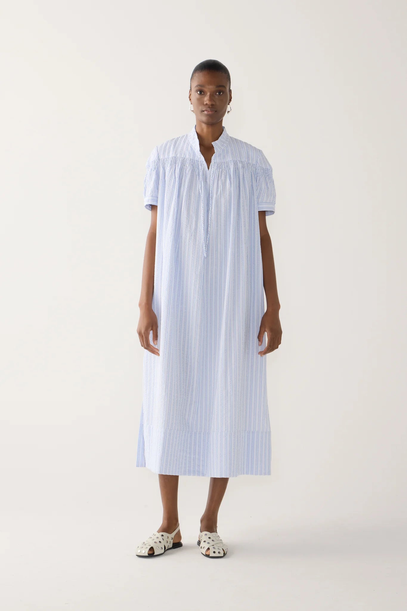 Fomina Kaya Dress - Blue Stripe Seersucker