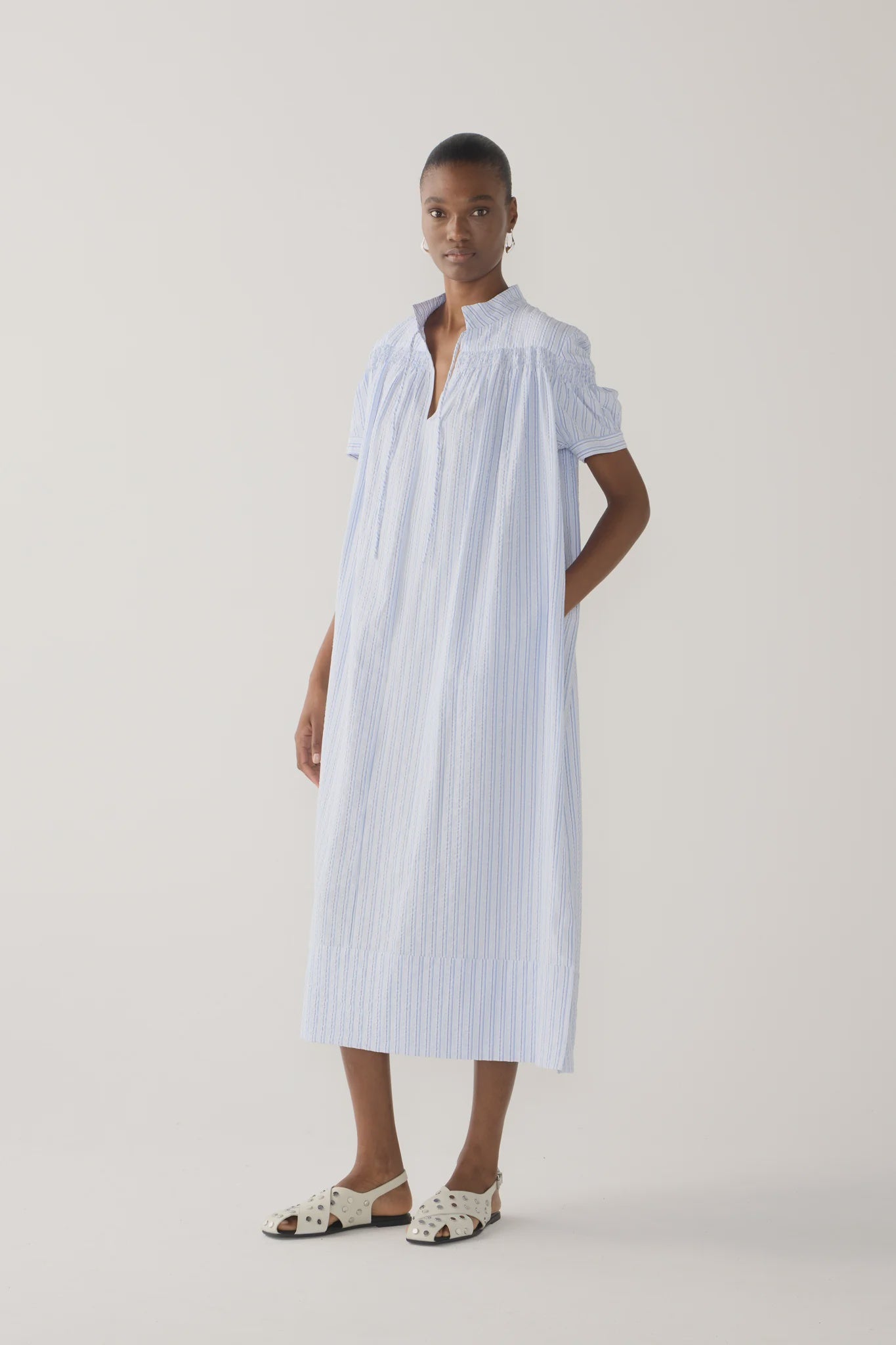 Fomina Kaya Dress - Blue Stripe Seersucker
