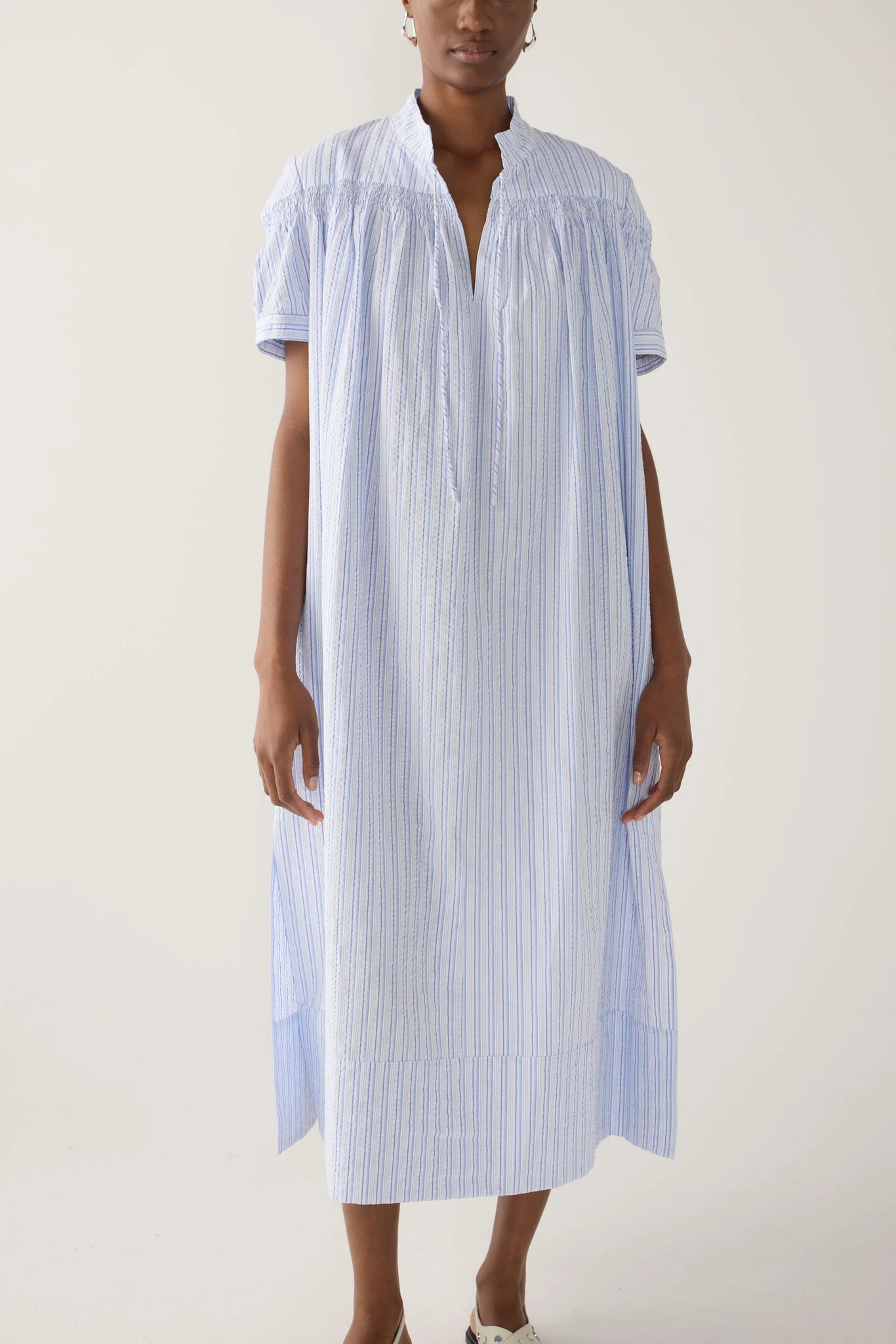 Fomina Kaya Dress - Blue Stripe Seersucker