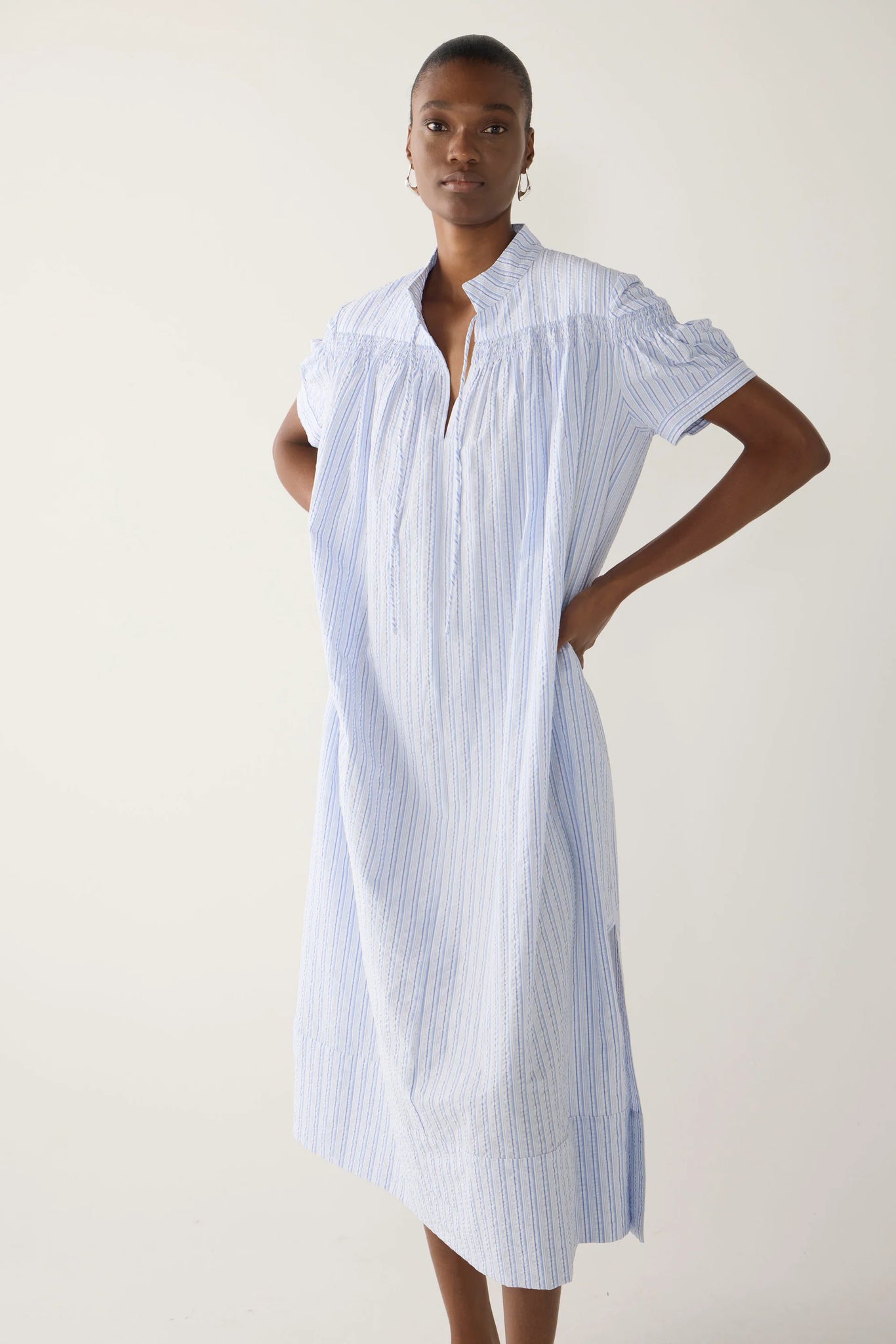 Fomina Kaya Dress - Blue Stripe Seersucker