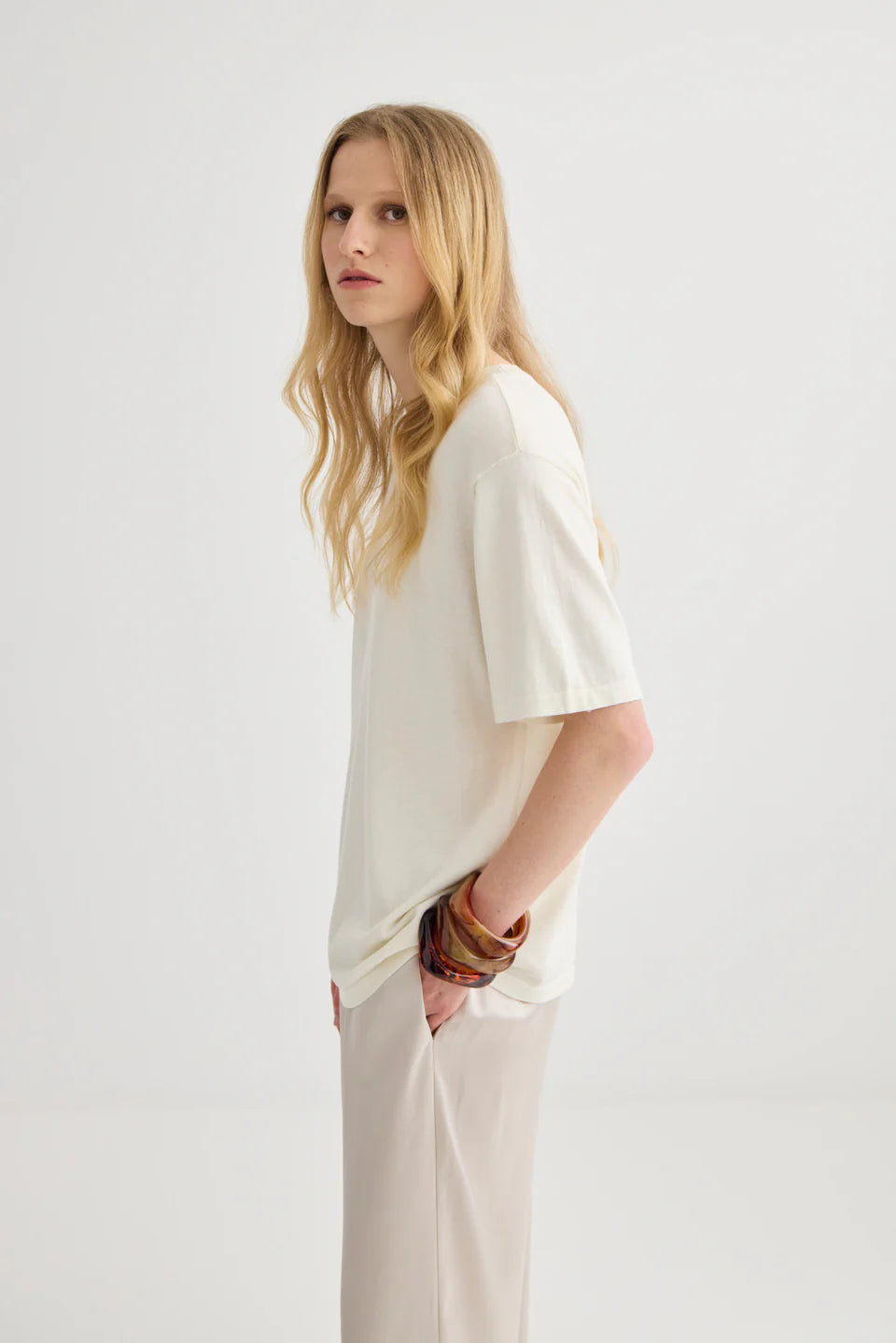 Laing Oversized Silk/Cotton T-Shirt Cream