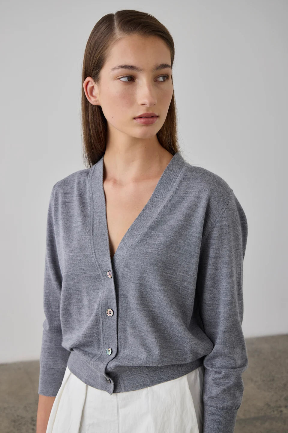 Laing Merino V-Neck Cardigan Grey Marle