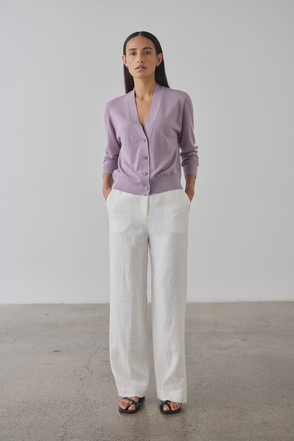 Laing Merino V-Neck Cardigan Iris