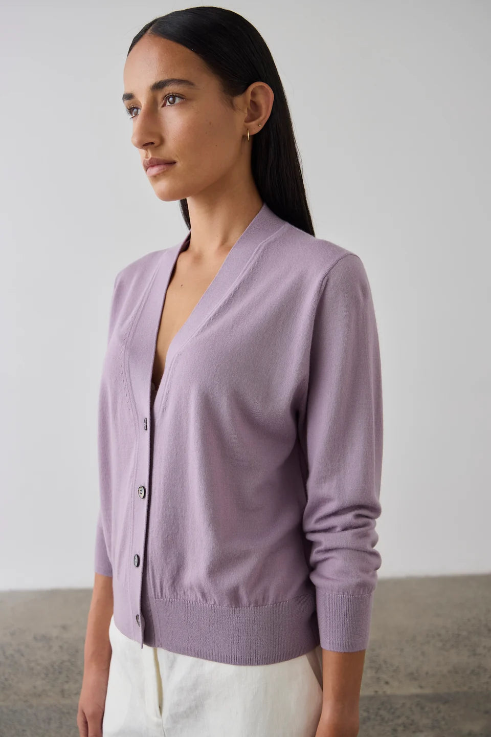 Laing Merino V-Neck Cardigan Iris