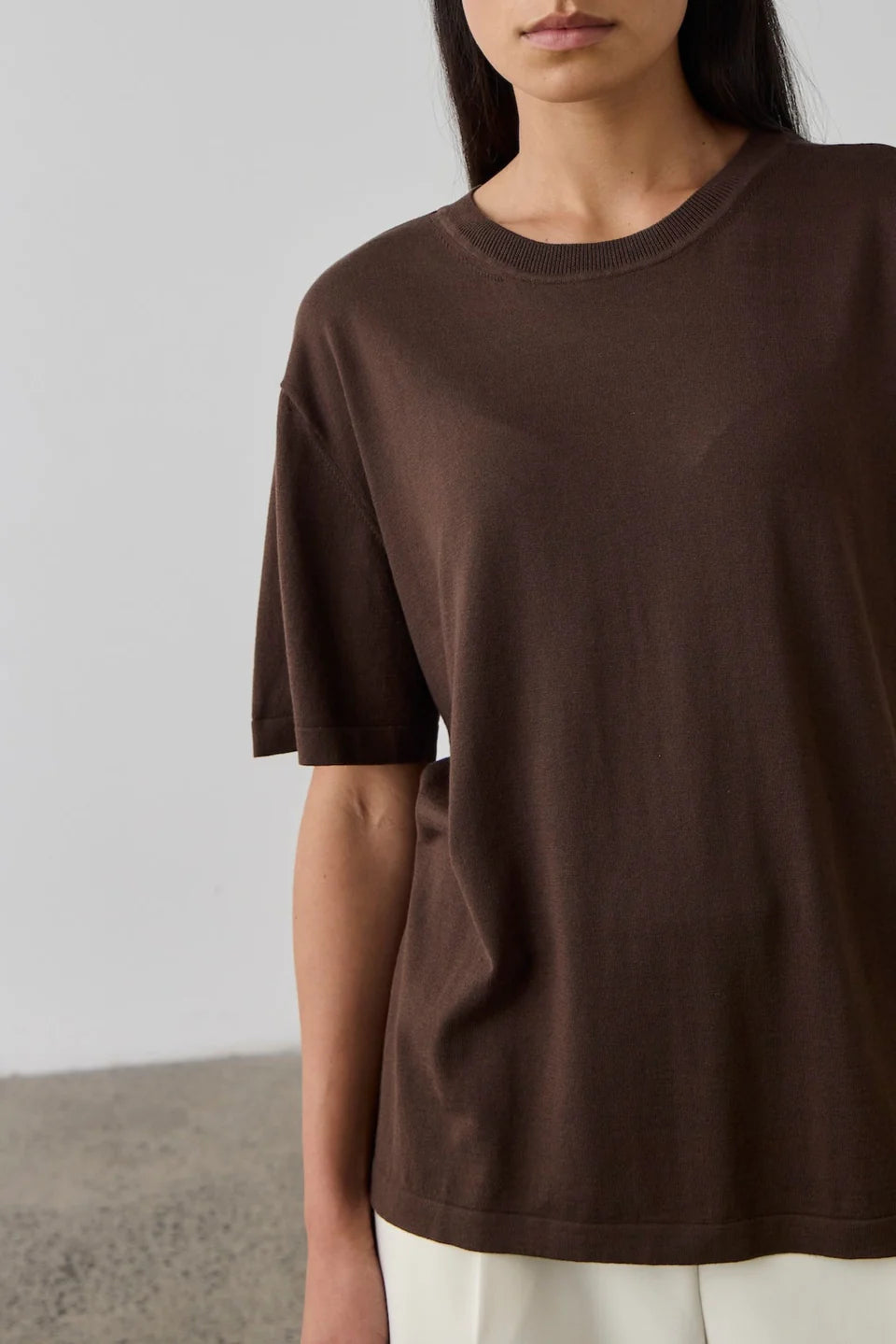 Laing Oversized Silk/Cotton T-Shirt Chocolate