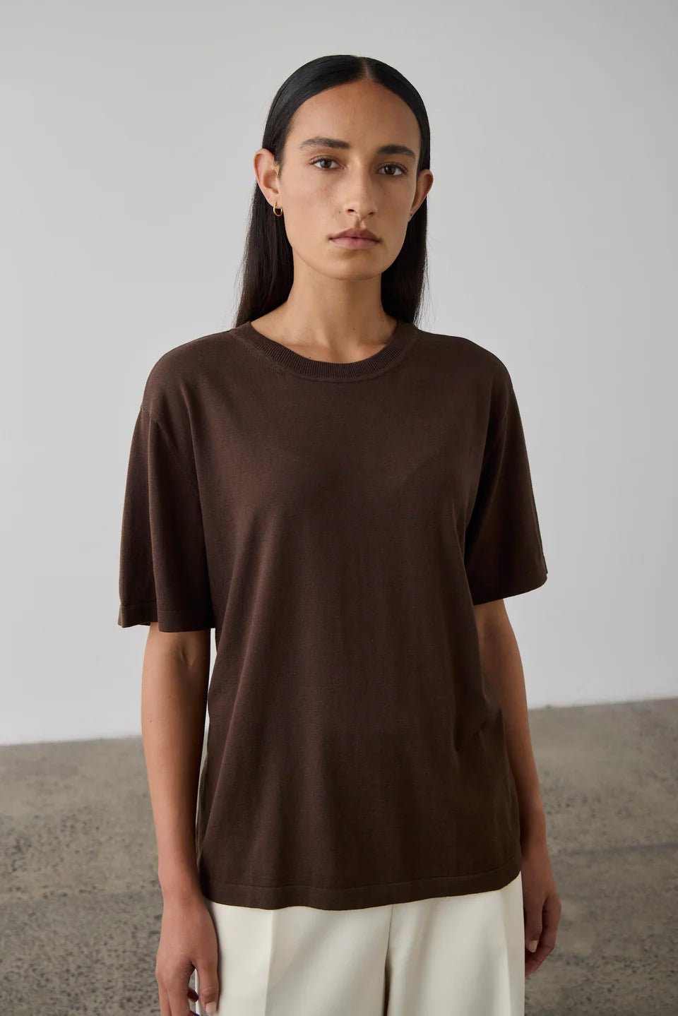 Laing Oversized Silk/Cotton T-Shirt Chocolate