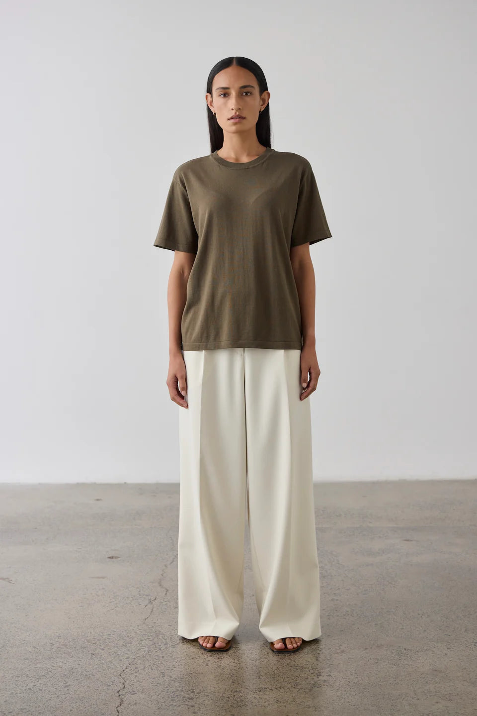Laing Oversized Silk/Cotton T-Shirt Khaki