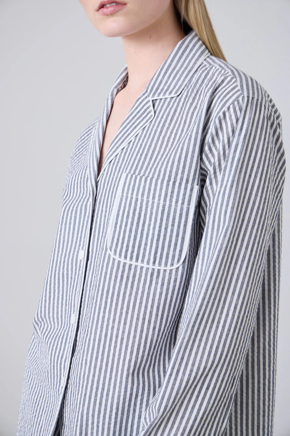 Laing Arabella Long Sleeved PJ Shirt - B&W Striped