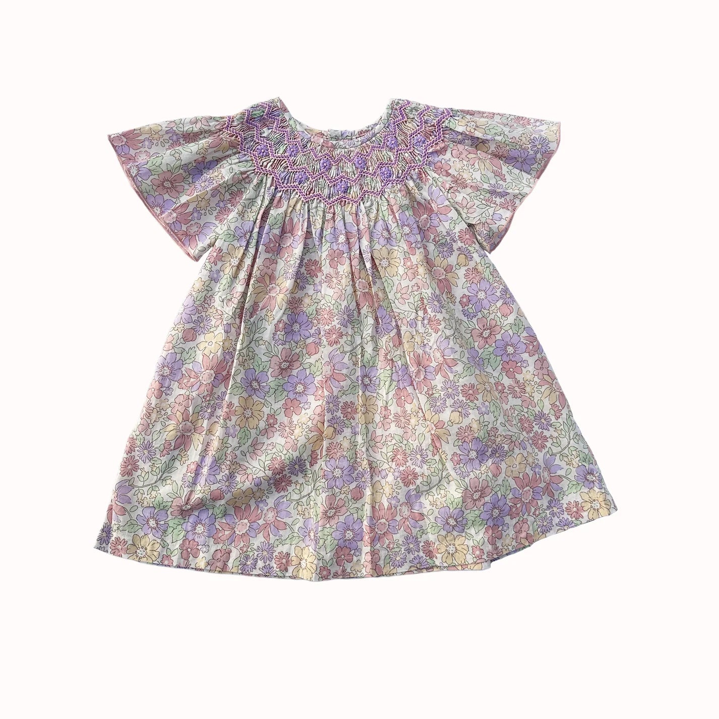 Lavender Pastel Floral Smocked Dress Size 2