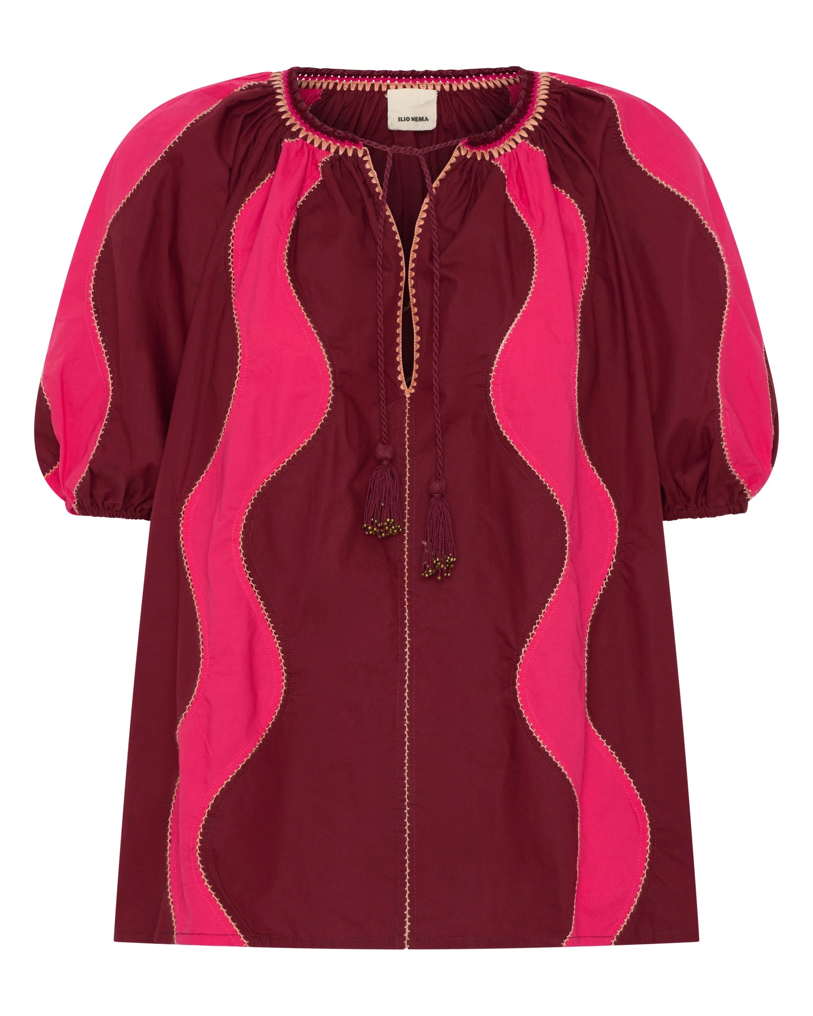 Ilio Nema Lybia Red & Pink Wave Patchwork Poplin Shirt