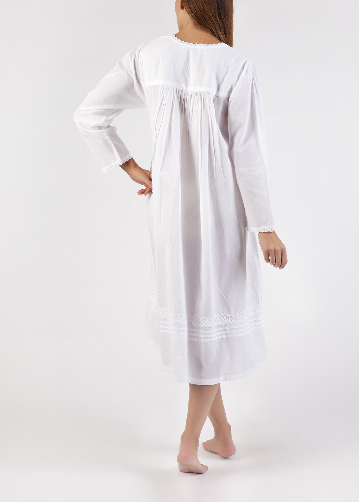 Arabella 100% Cotton Night Dress Long Sleeved White