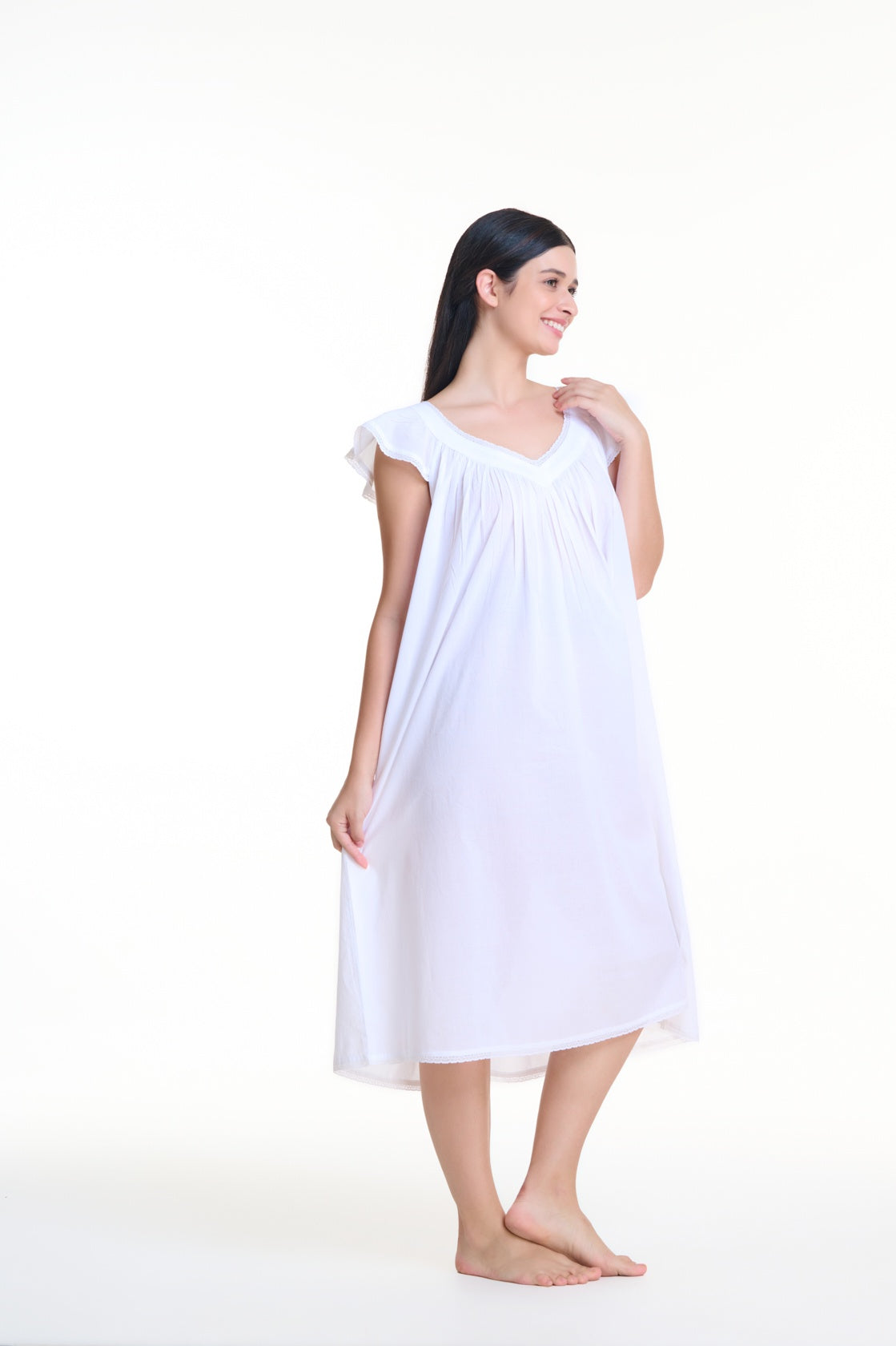 Arabella 100% Cotton Dress V-Neck White