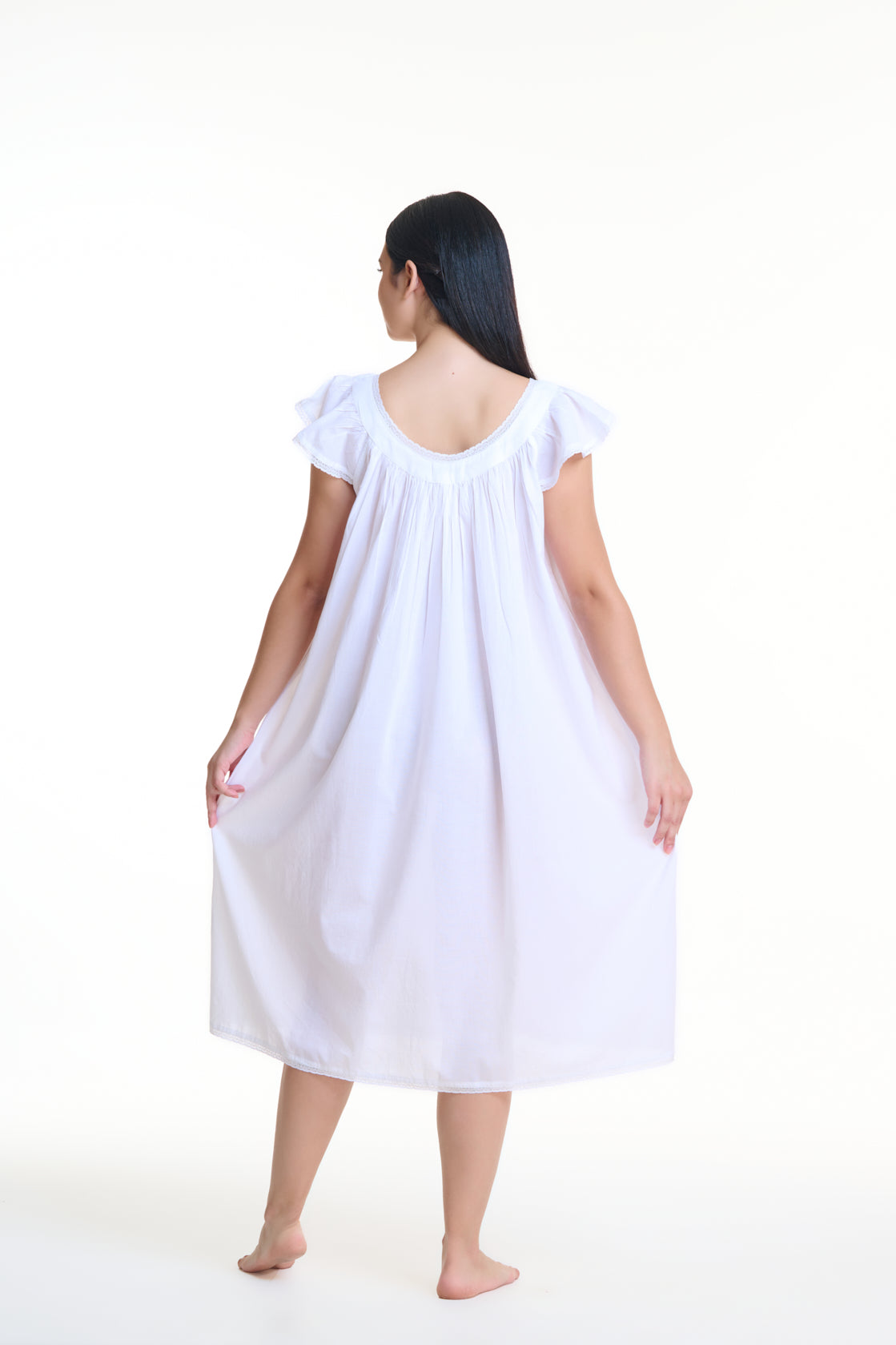 Arabella 100% Cotton Dress V-Neck White