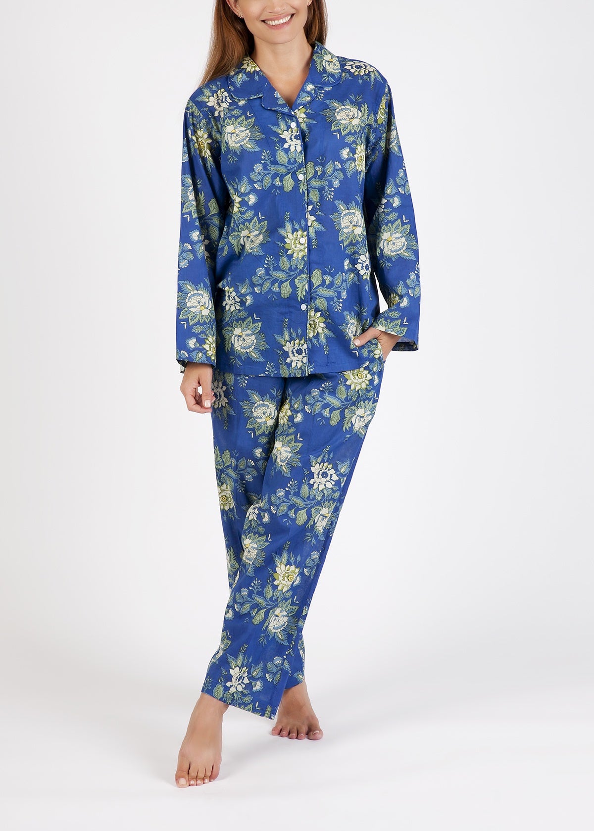 Arabella 100% Cotton Bright Blue Floral Pyjamas