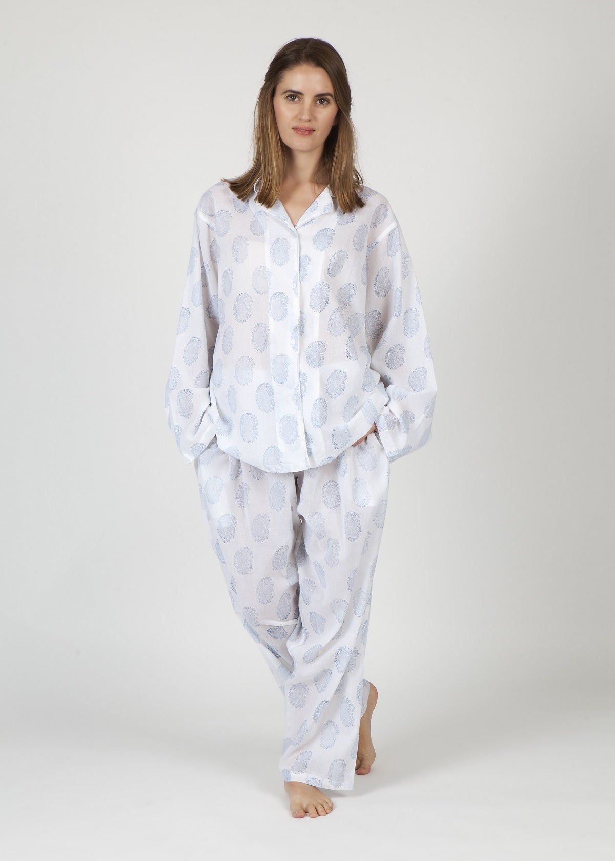 Arabella 100% Cotton Blue Paisley Pyjamas