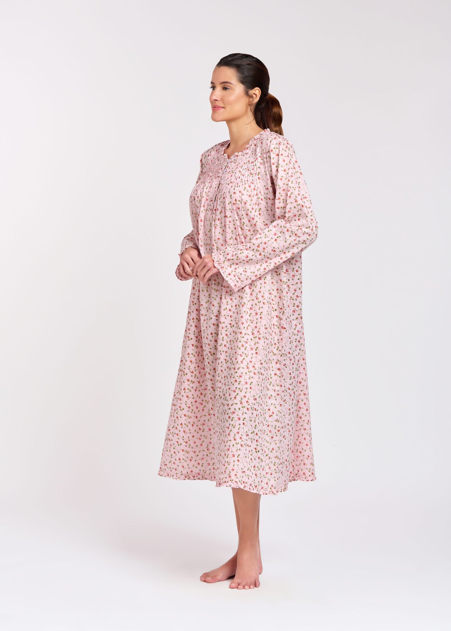 Arabella 100% Cotton Night Dress Long Sleeved Pink Rose