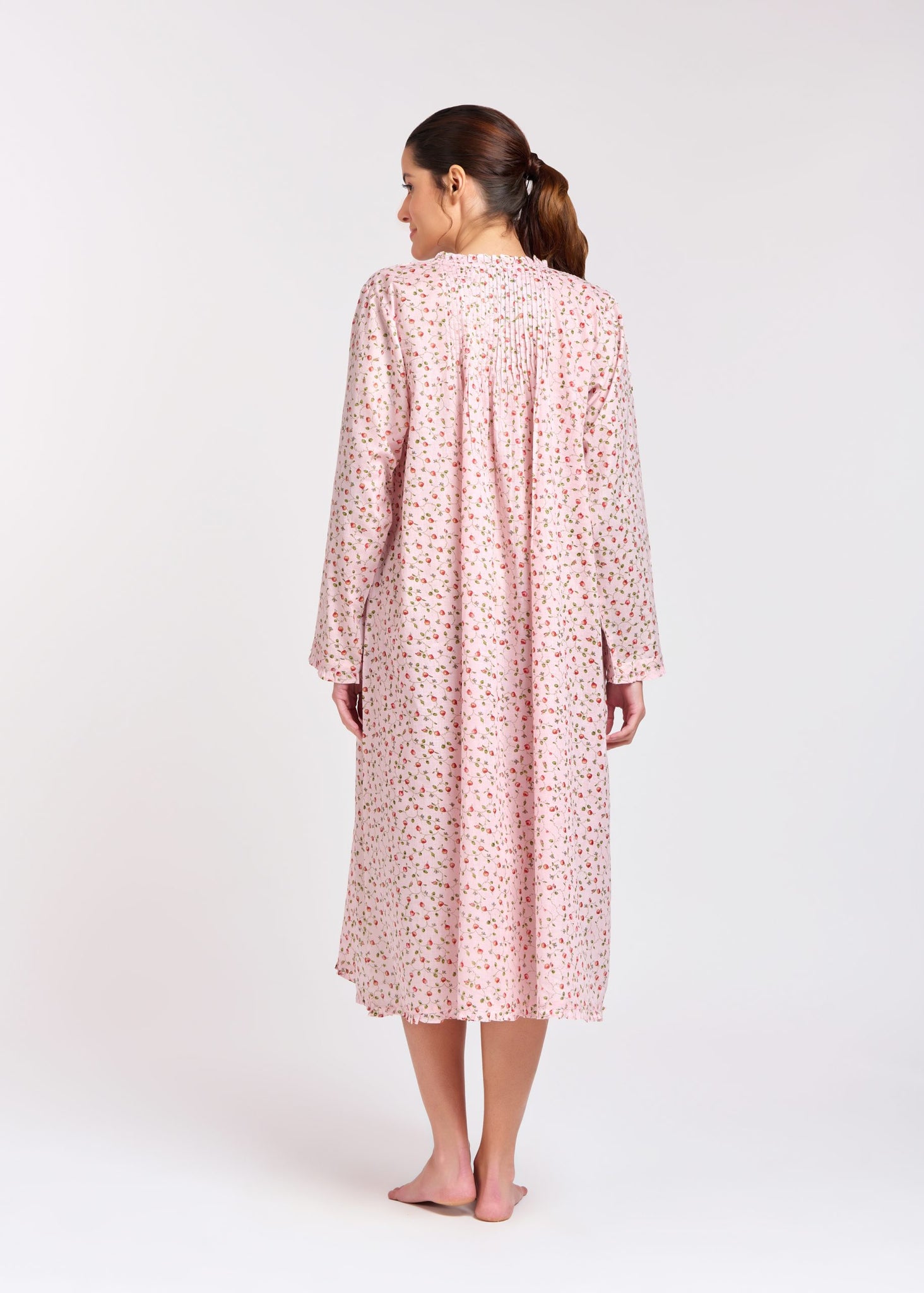 Arabella 100% Cotton Night Dress Long Sleeved Pink Rose