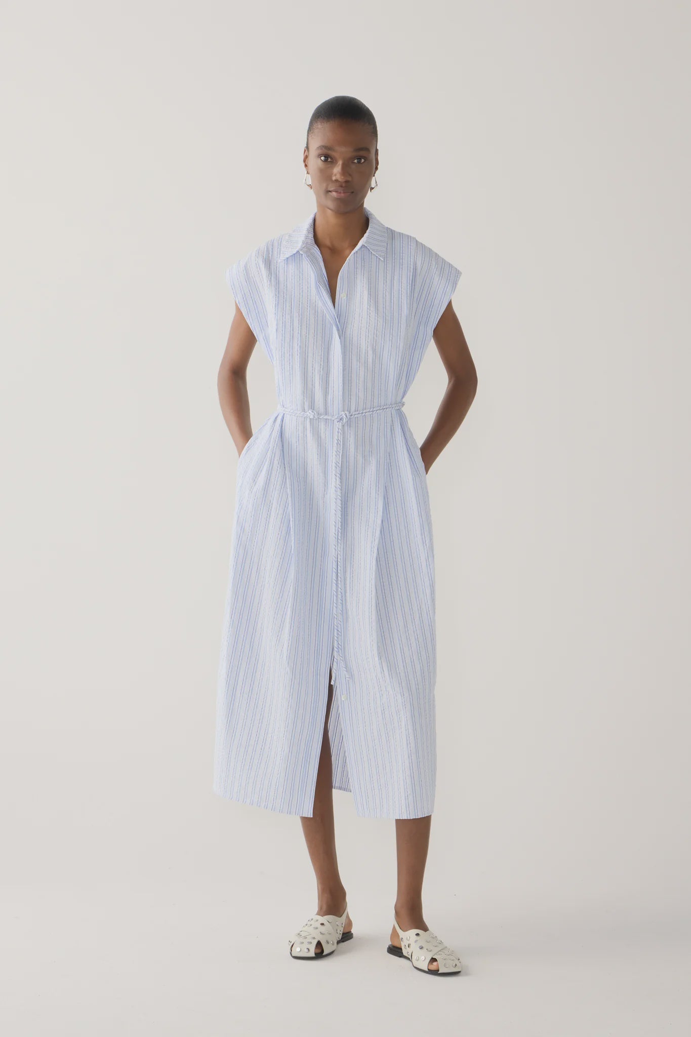 Fomina Mona Dress - Blue Stripe Seersucker