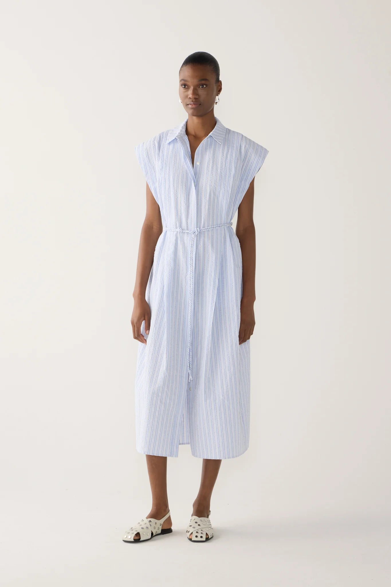 Fomina Mona Dress - Blue Stripe Seersucker