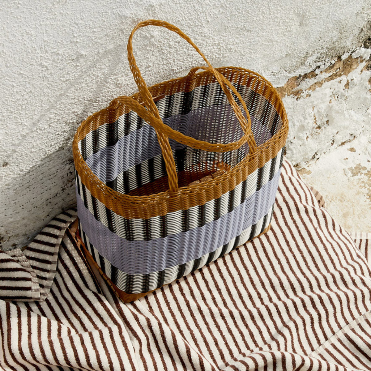 Palorosa Handwoven Tote Basket Med - Tobacco & Blue Lilac