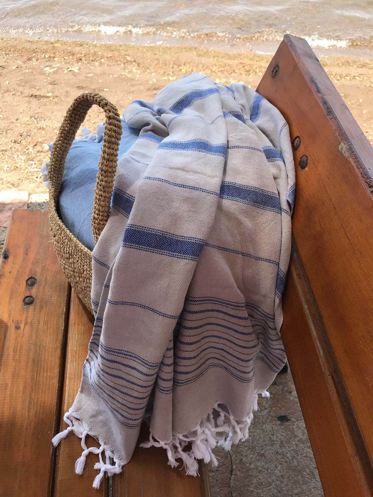 Hammam Towel 170x100cm Beige Grey/Parliament Blue