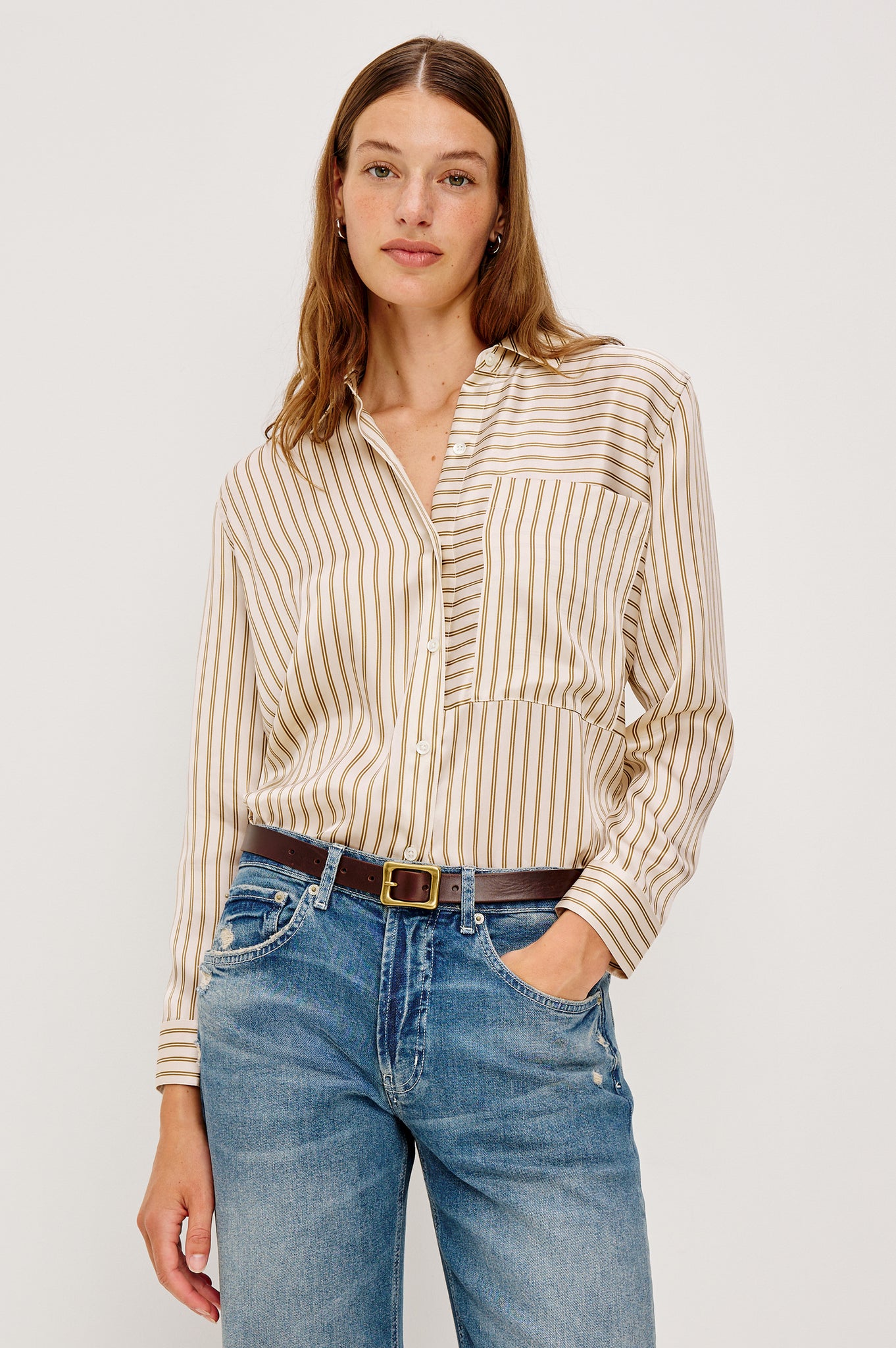 Rails Spencer Silk Shirt Bronze Stripe