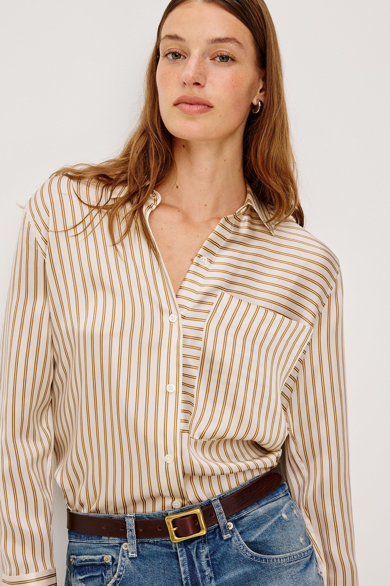 Rails Spencer Silk Shirt Bronze Stripe