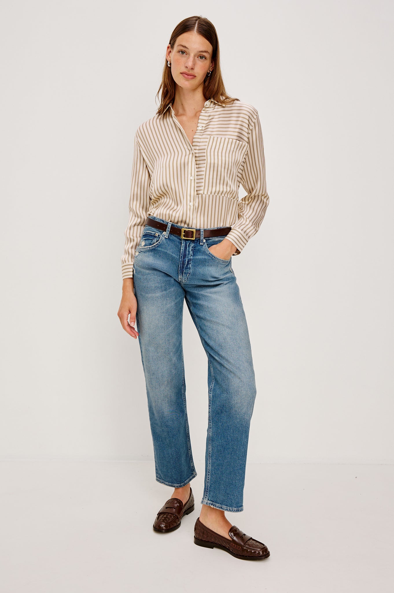 Rails Spencer Silk Shirt Bronze Stripe