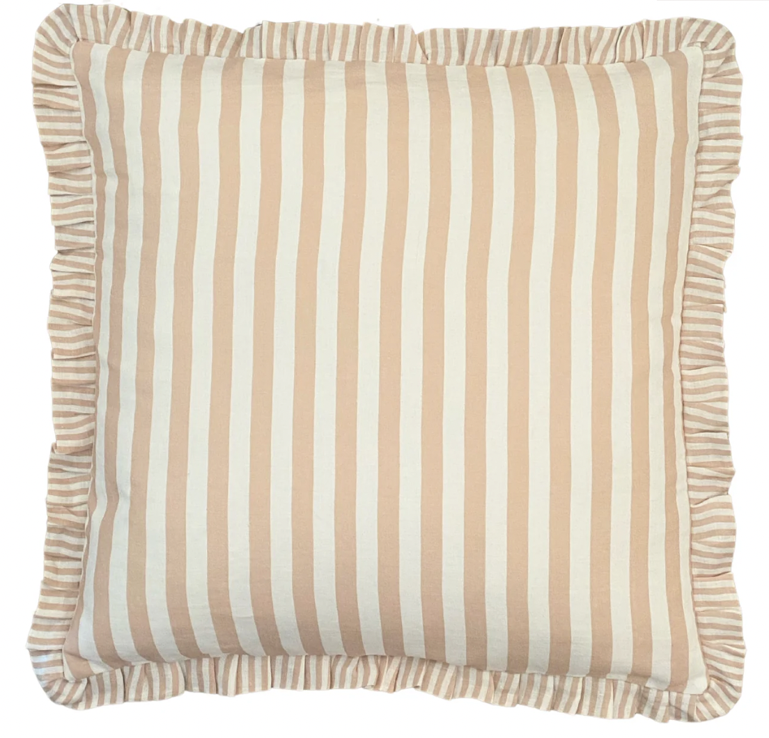 Blush Ruffle Stripe Linen Cushion Cover 65x65cm