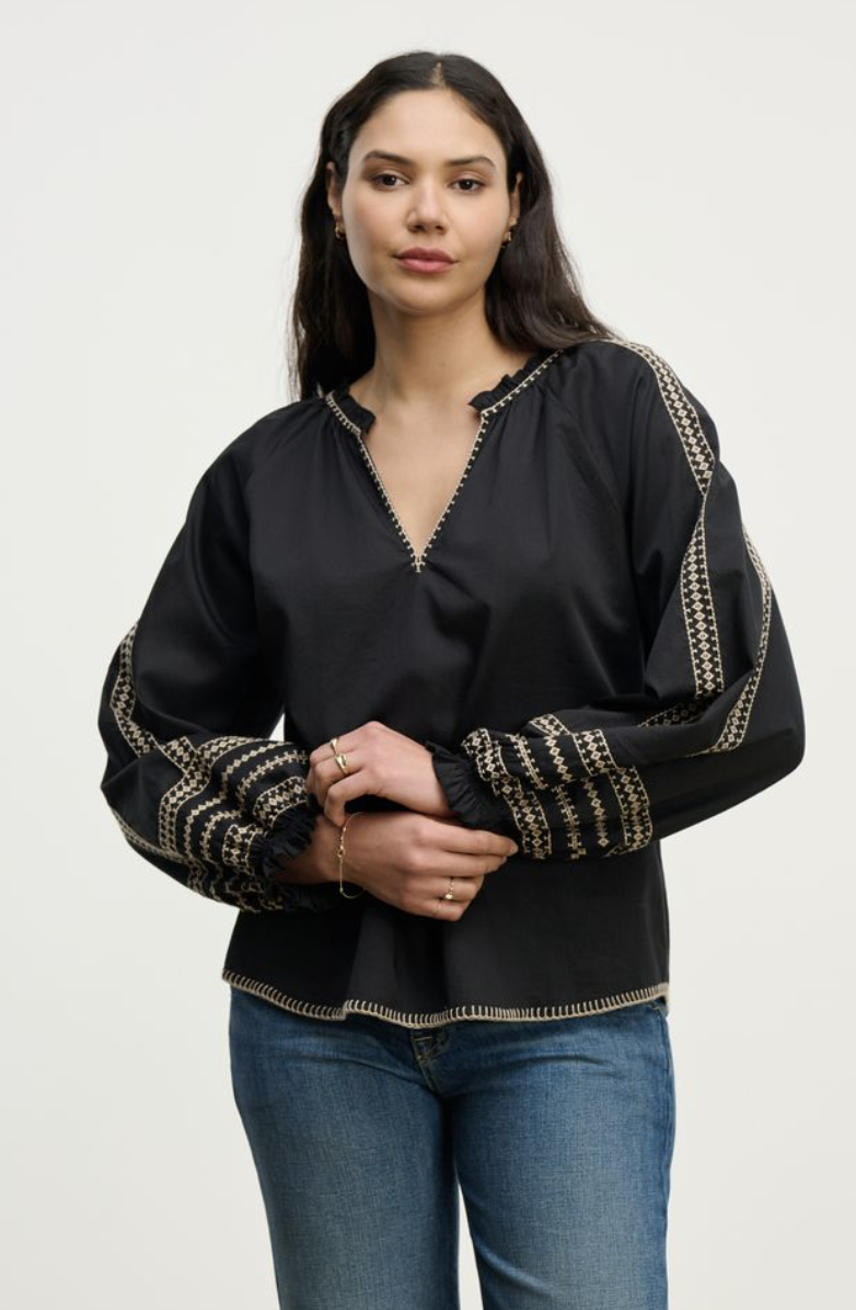 Scarlett Blouse Black Embroidered by Velvet