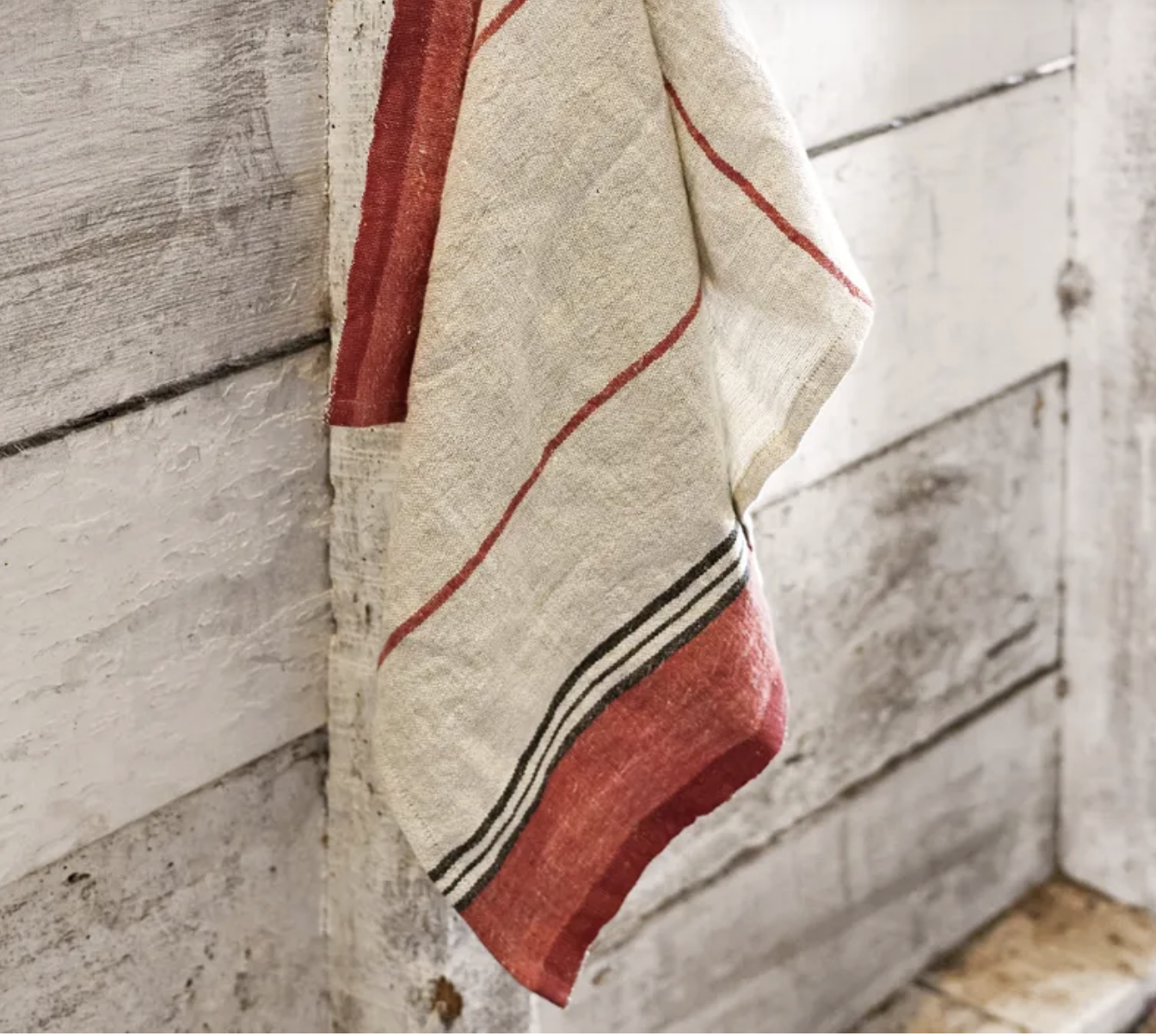 Linen Tea Towel - Red Selvedge Stripe