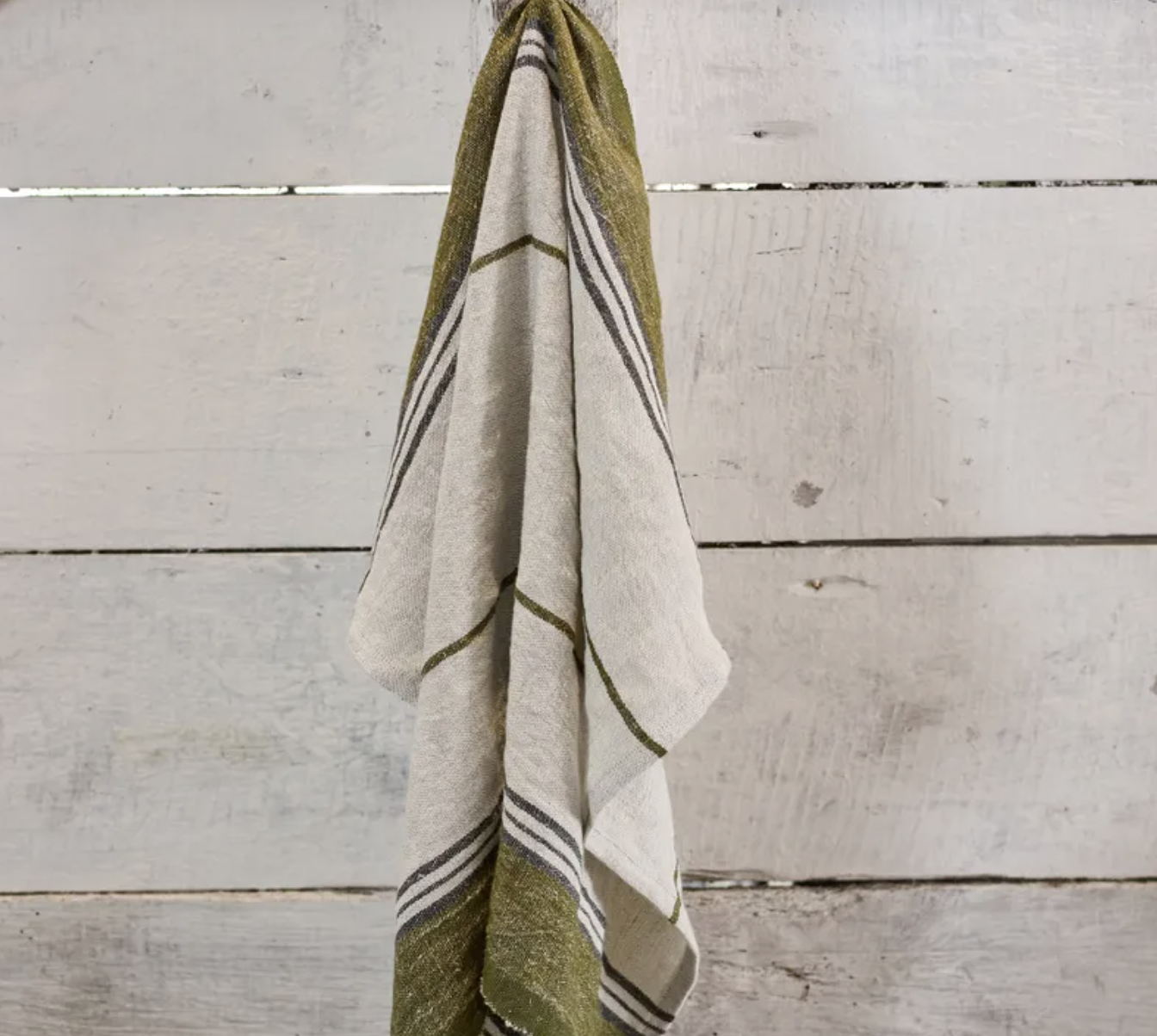 Linen Tea Towel - Green Selvedge Stripe