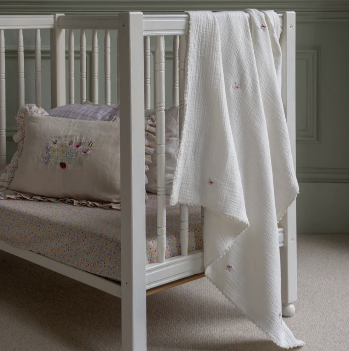 Avery Row Embroidered Muslin Blanket Anemone