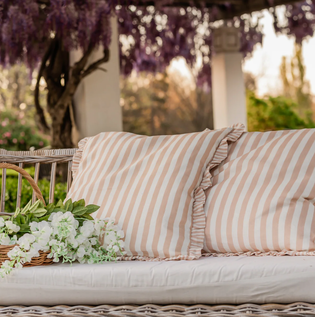 Blush Ruffle Stripe Linen Cushion Cover 65x65cm